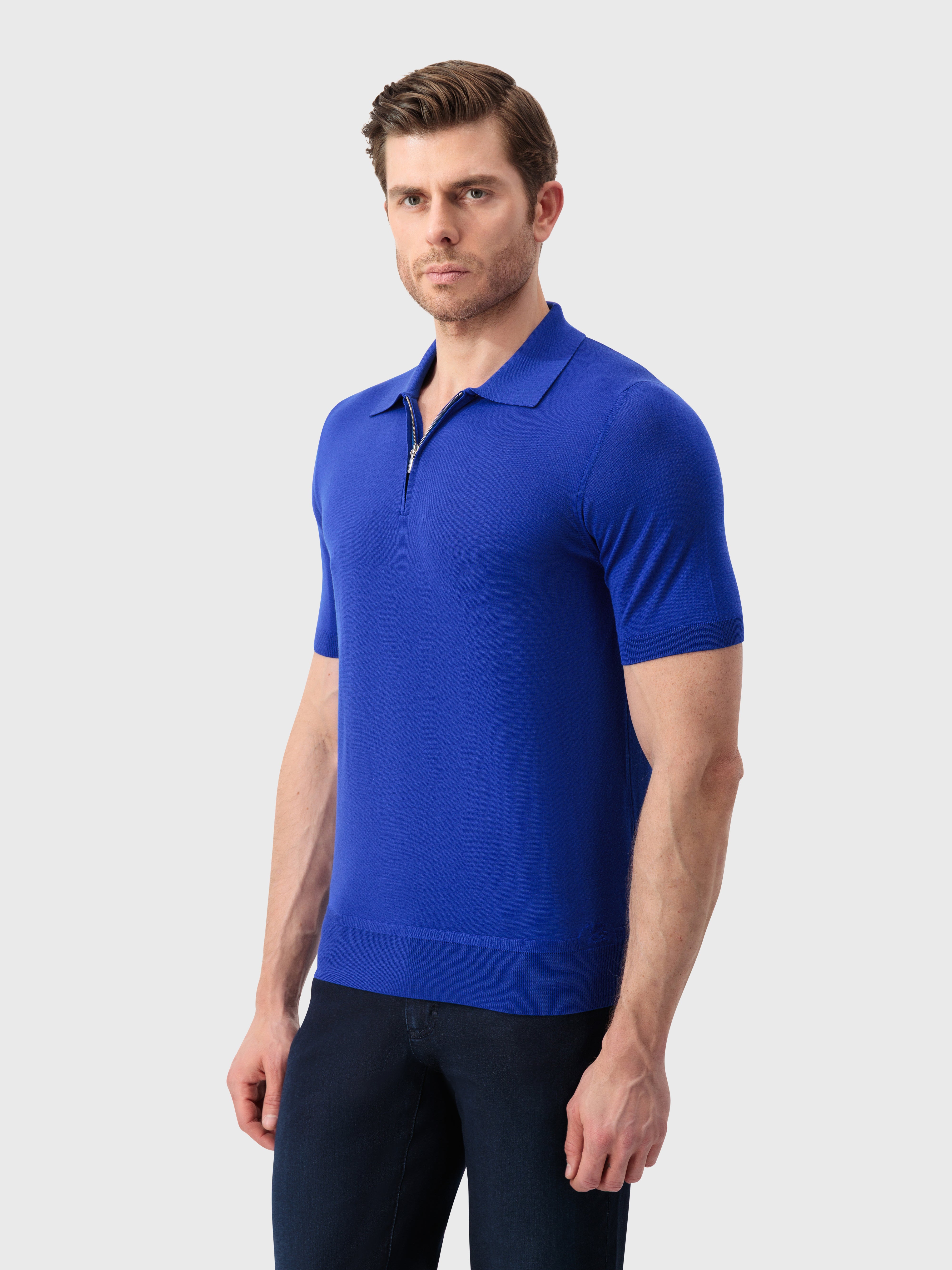 "Lion Piquet" Wool Knit Polo - Electric Blue