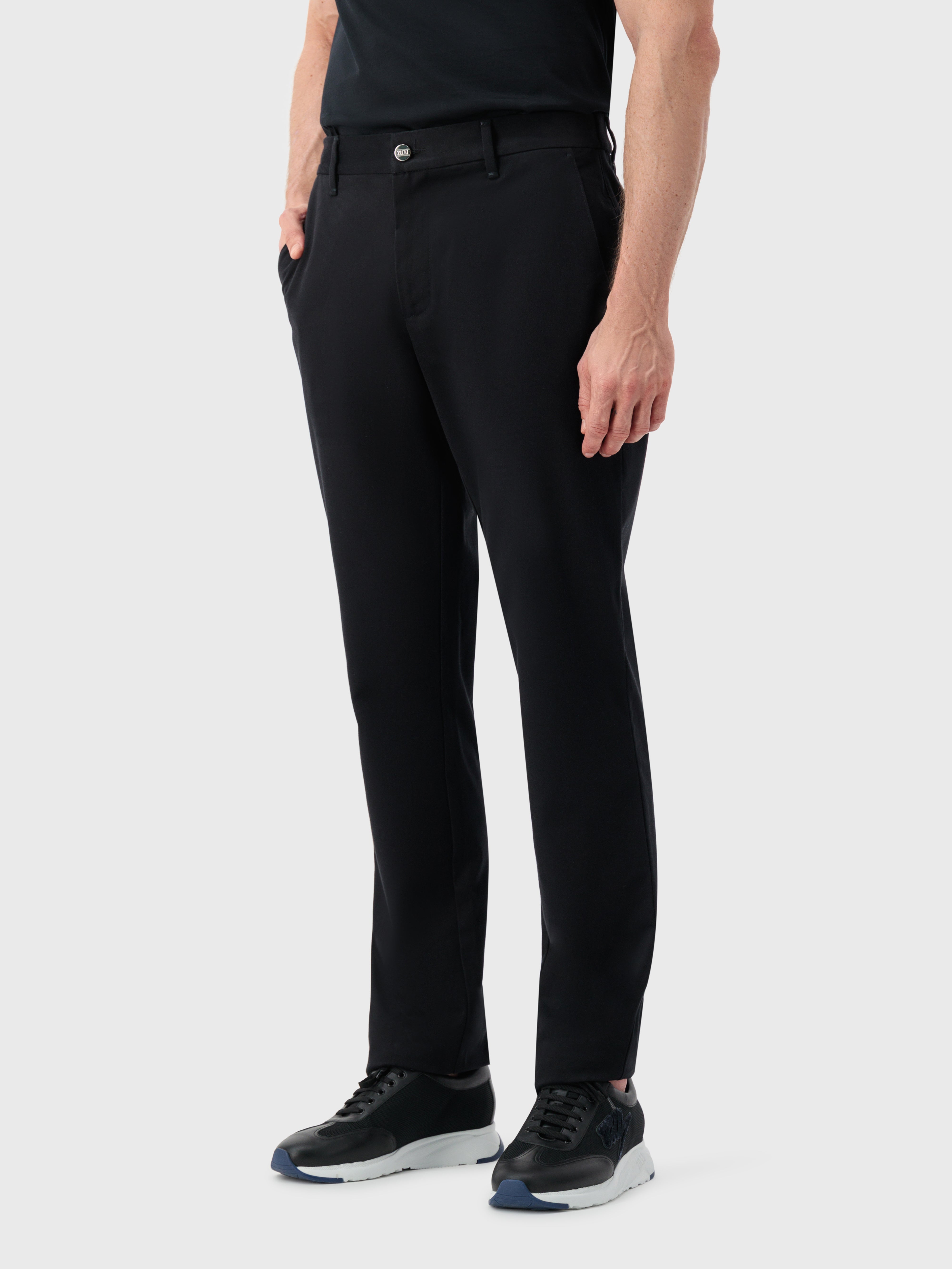 Trousers with Ribbed Elastic Waistband Black