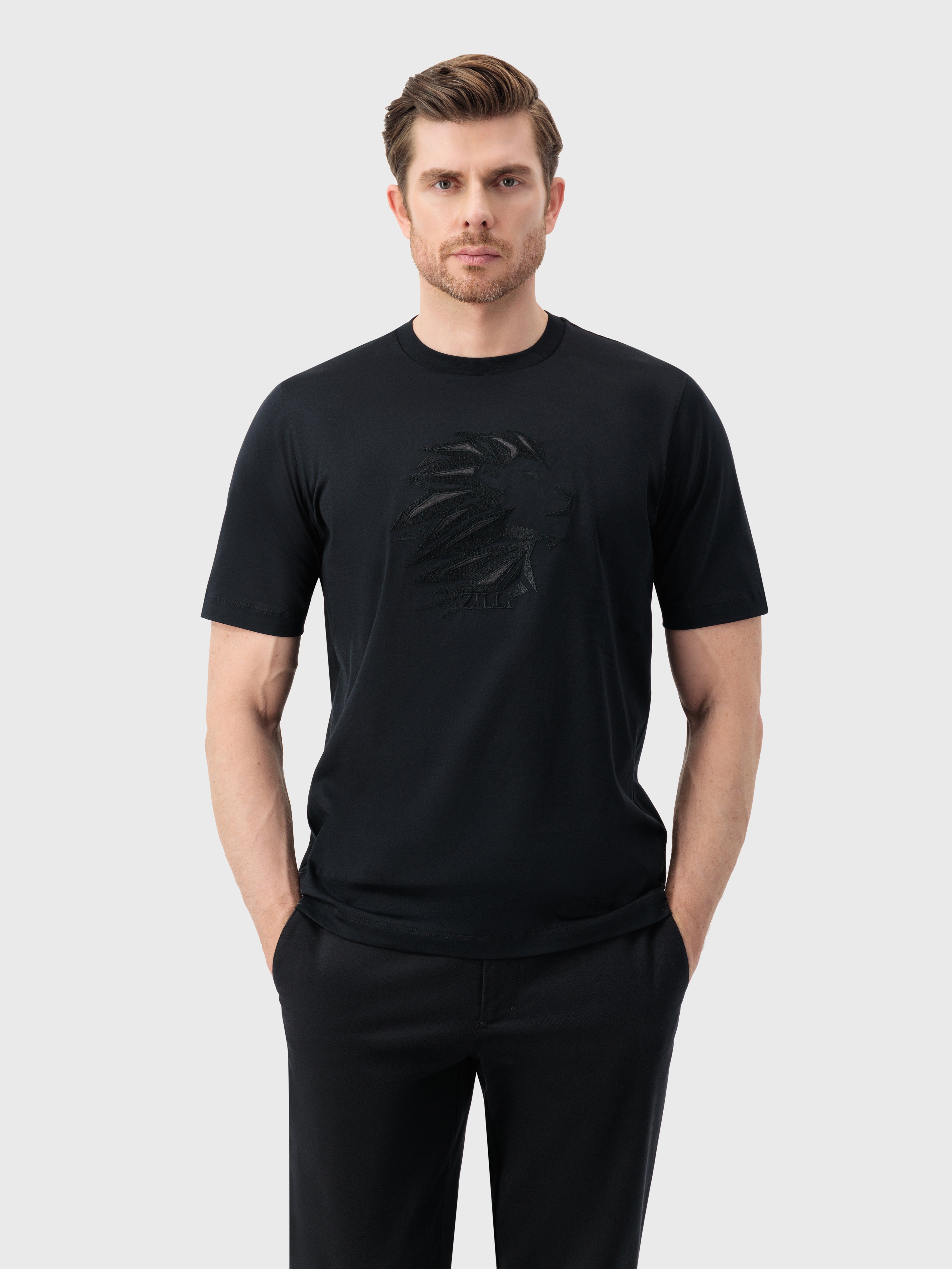 T-Shirt with Head of Lion Black