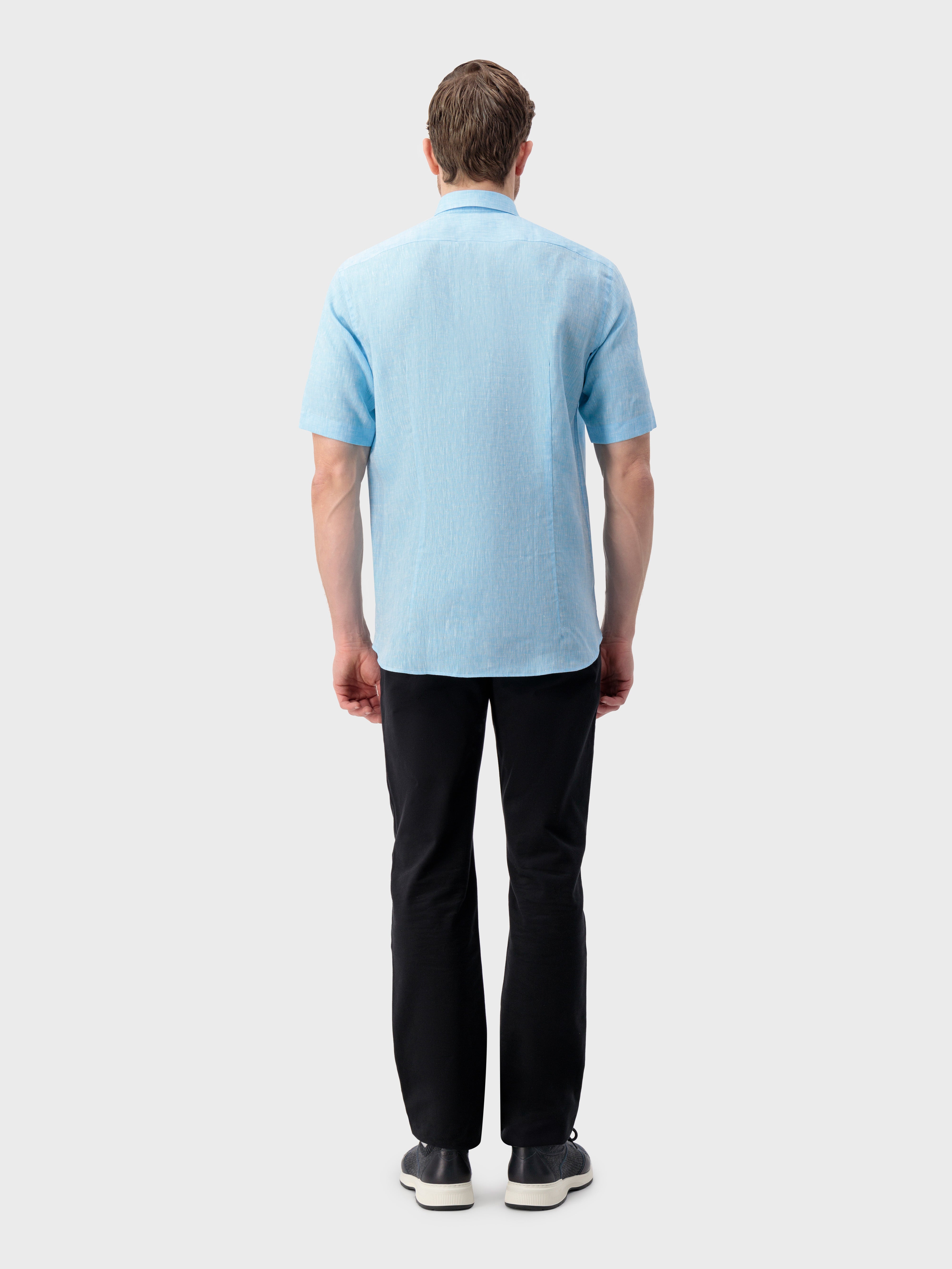 Short-Sleeved Linen Shirt - Peacock