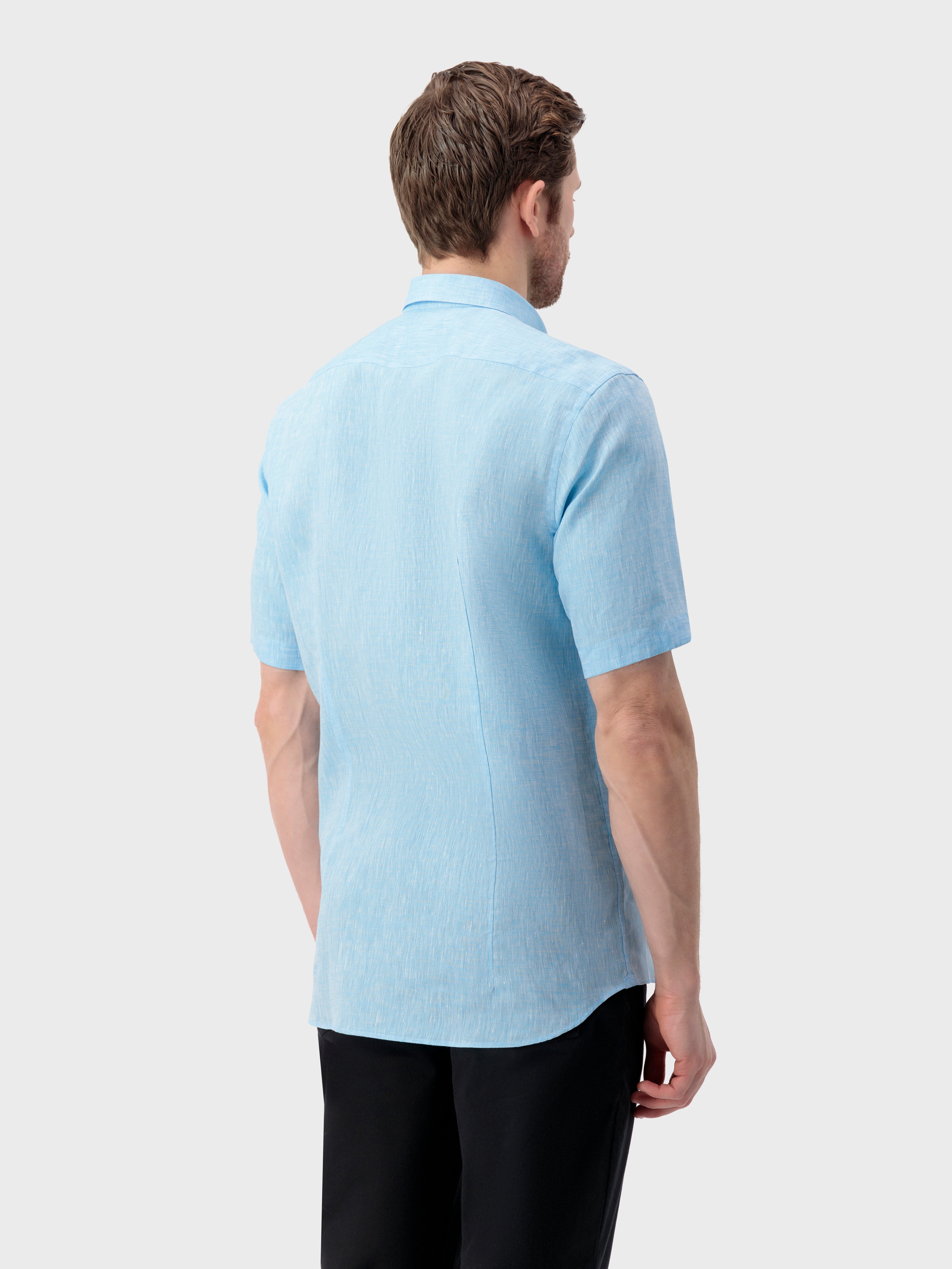 Short-Sleeved Linen Shirt - Peacock