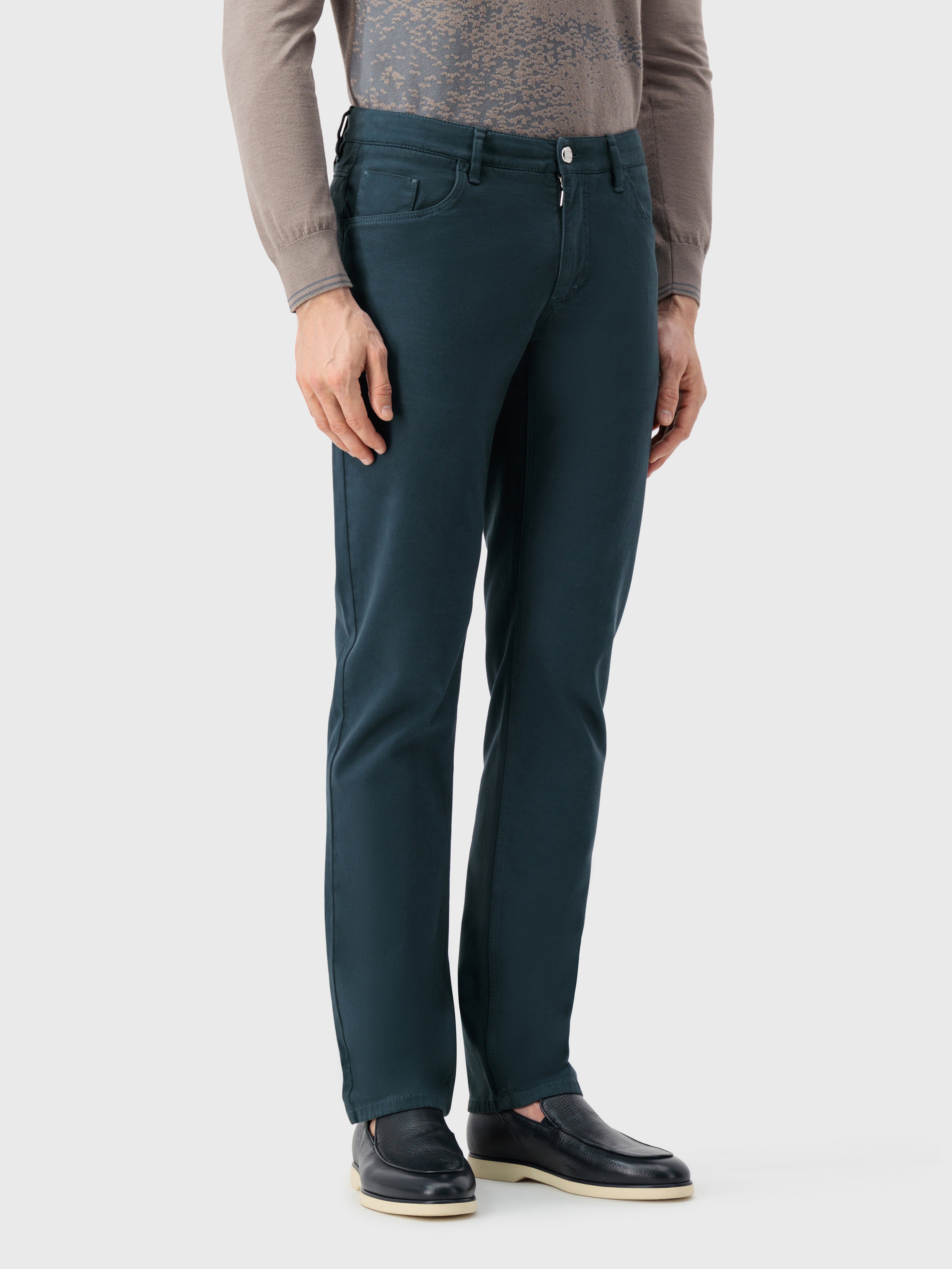 Jeans with Calfskin Patch Dark Green