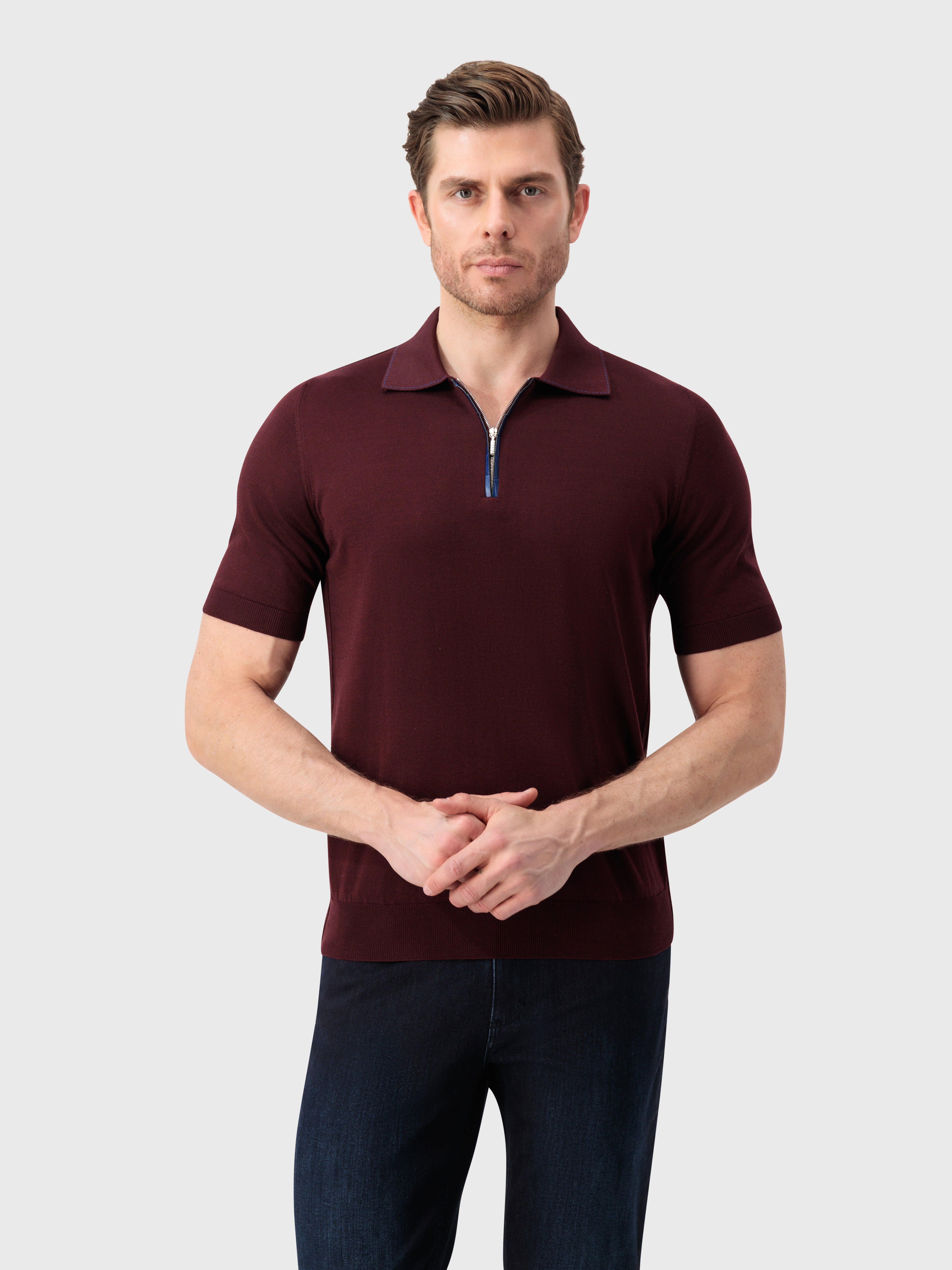 Crocodile-Detailed Silk and Cotton Polo - Deep Cherry