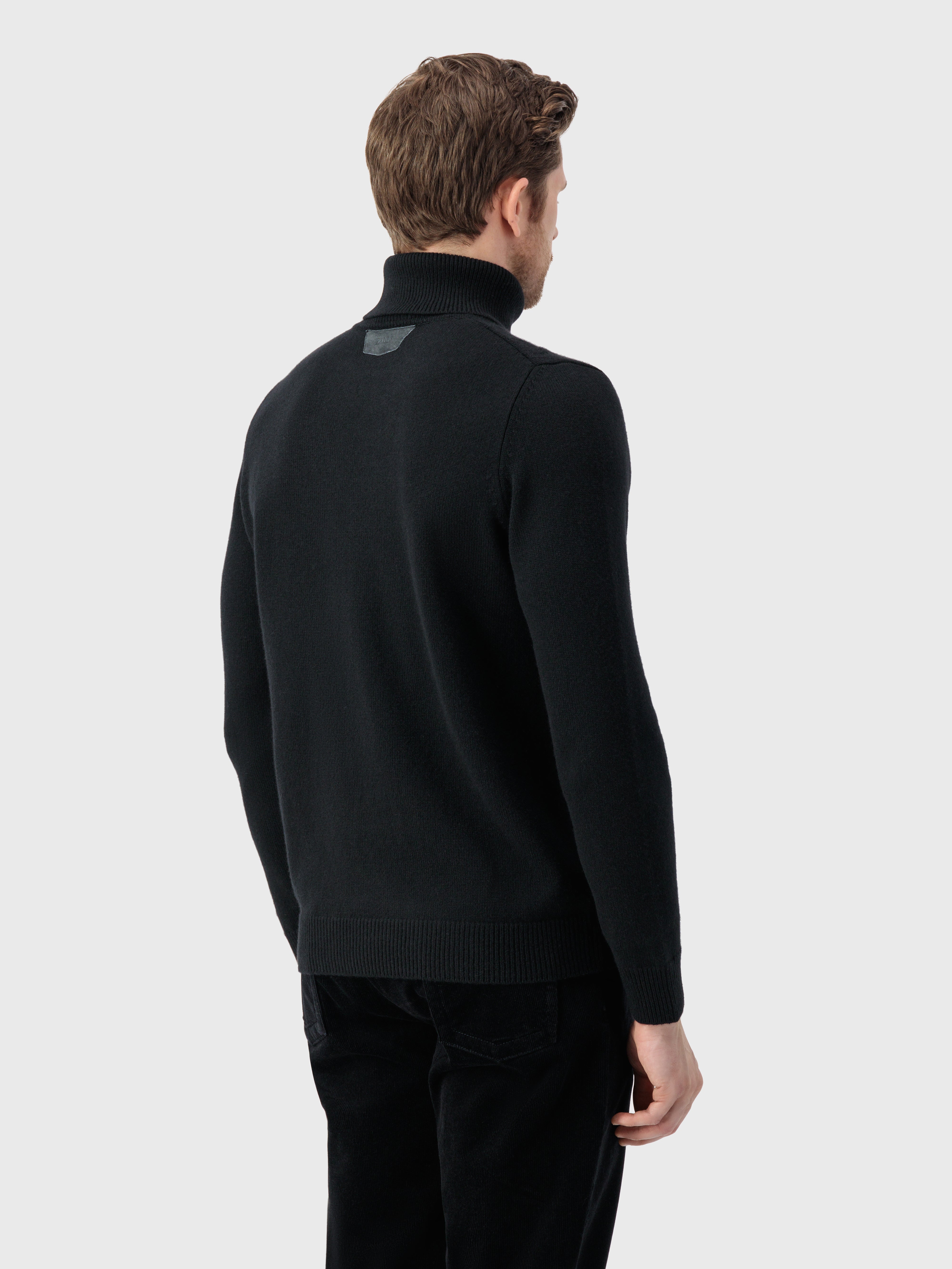 Cashmere Turtleneck Pullover with Cable Knit Pattern Black