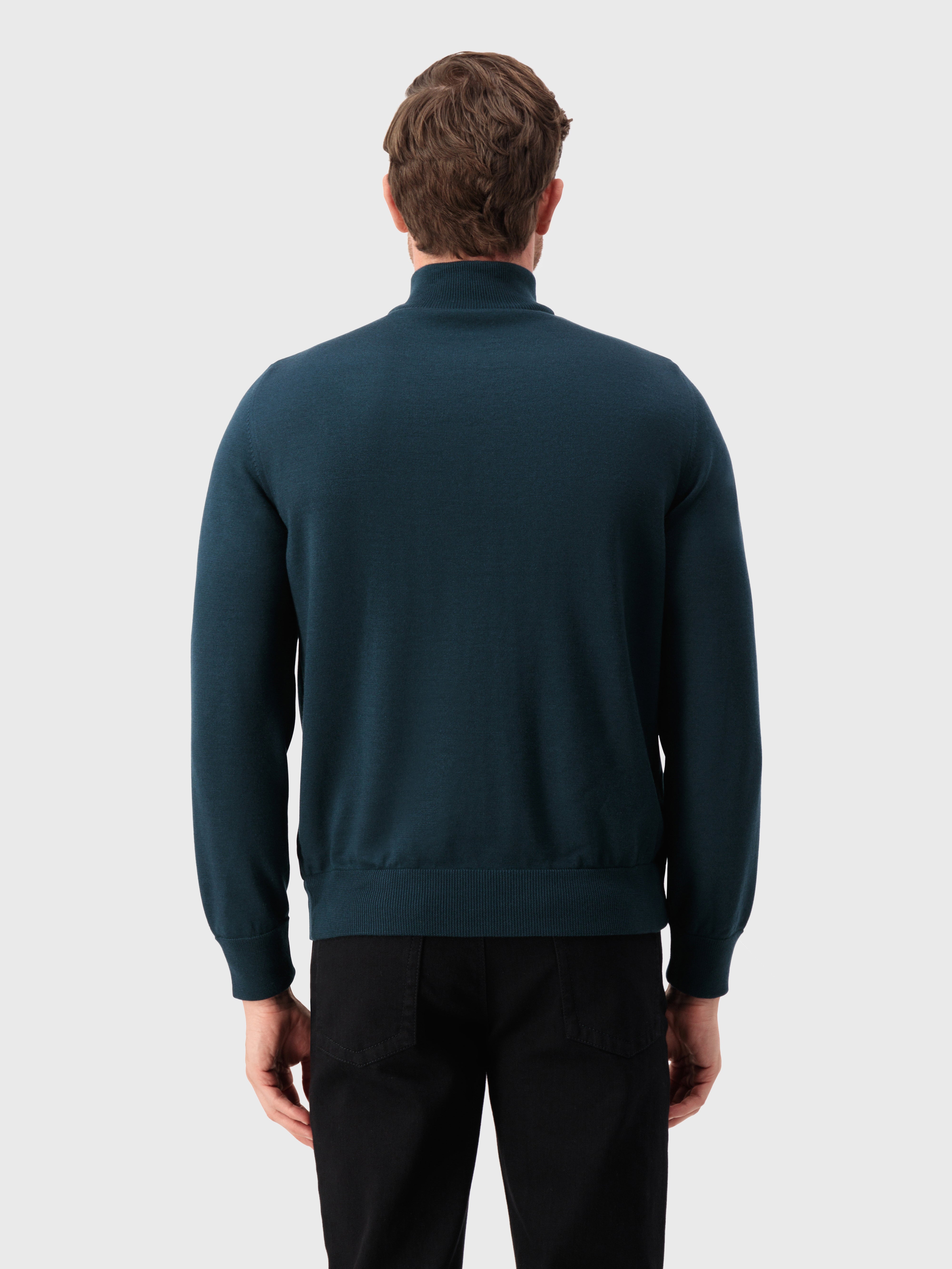 Full-Zip Sweater in Cashmere and Silk Crocodile Panel Dark Green