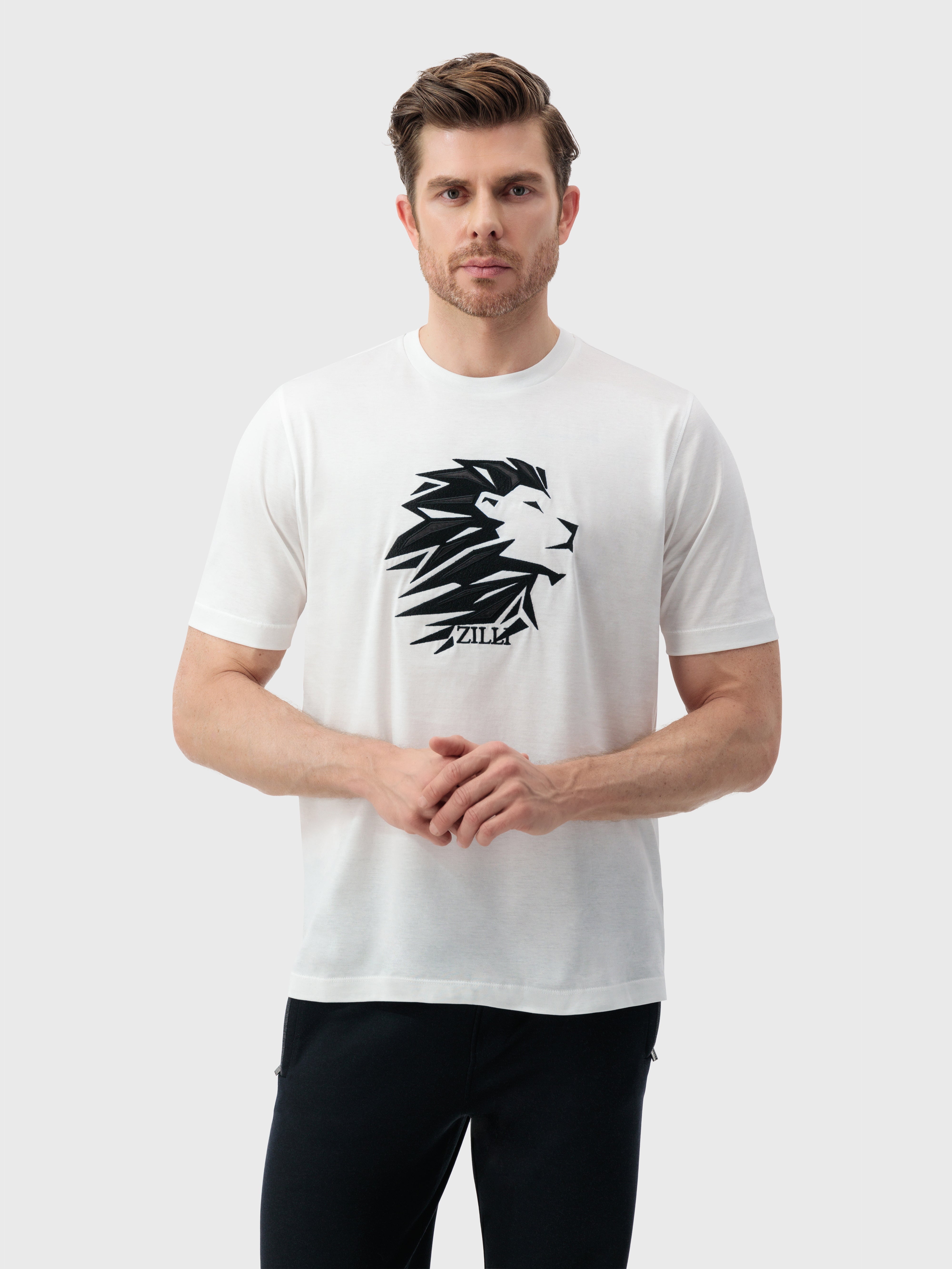 T-Shirt with Head of Lion White