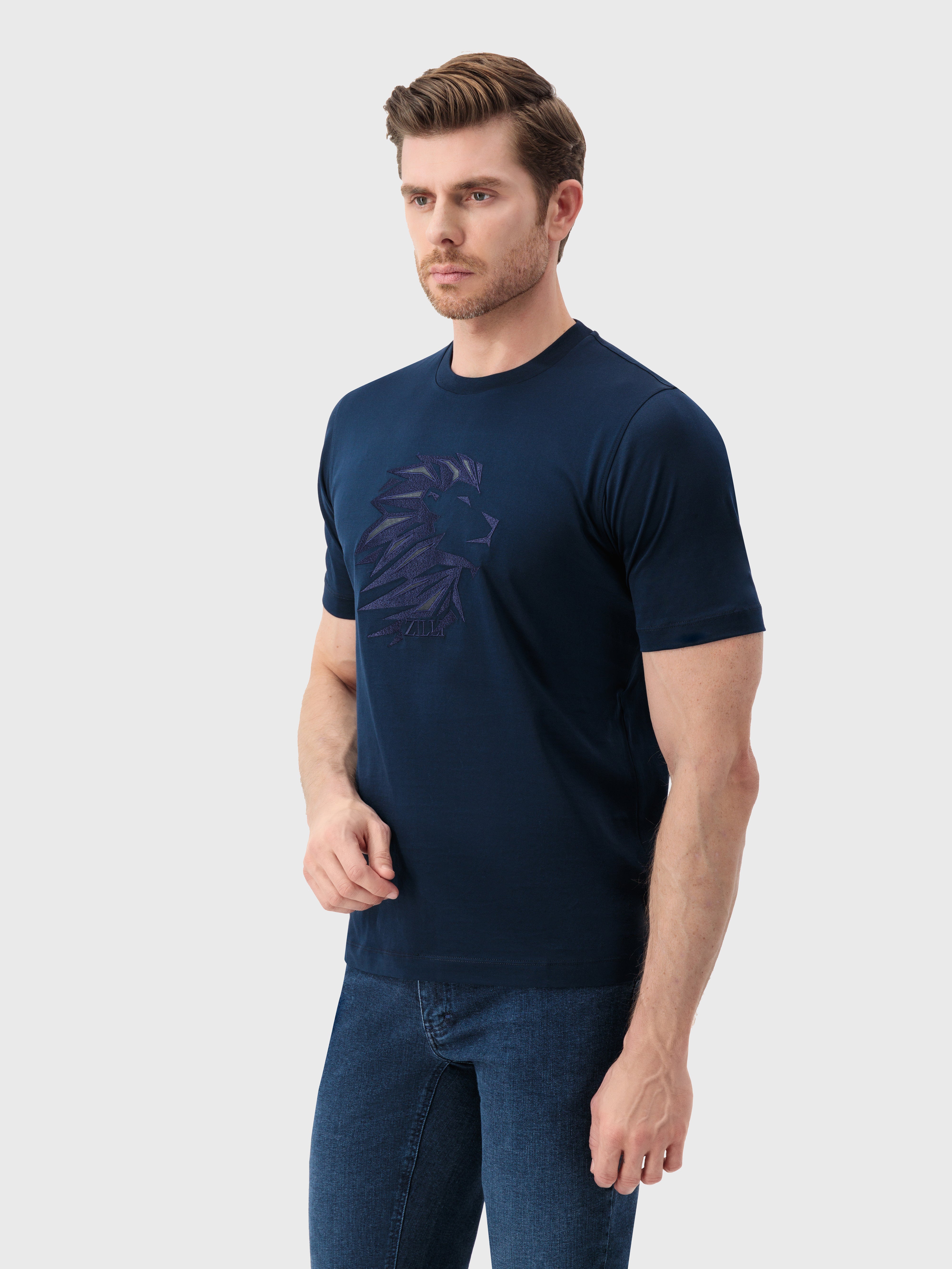 T-Shirt with Head of Lion Dark Navy