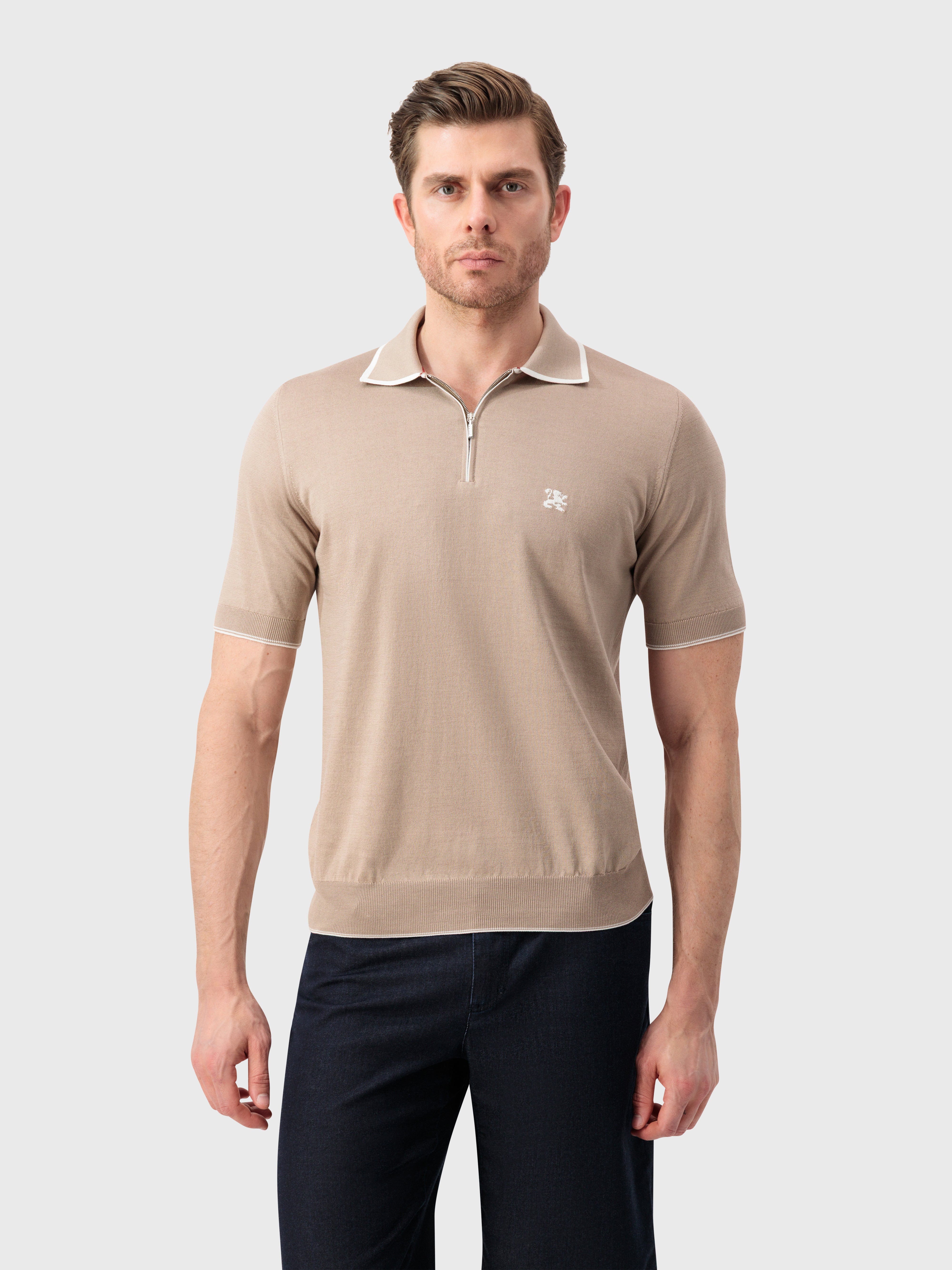 "Lion Piquet" Cotton and Silk Knit Polo - Pale Caramel