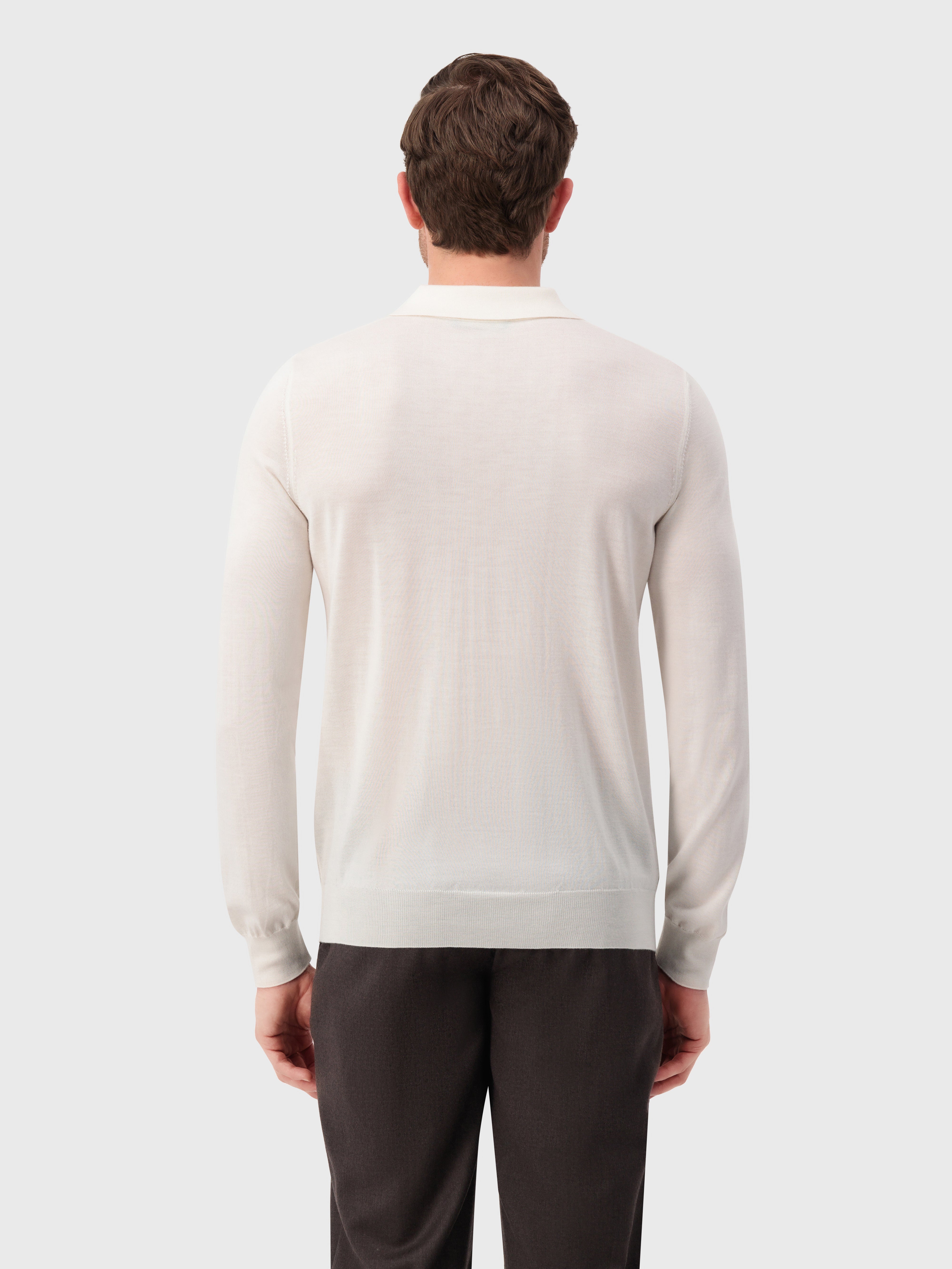 Zipped Polo Shirt in Cashmere and Silk White