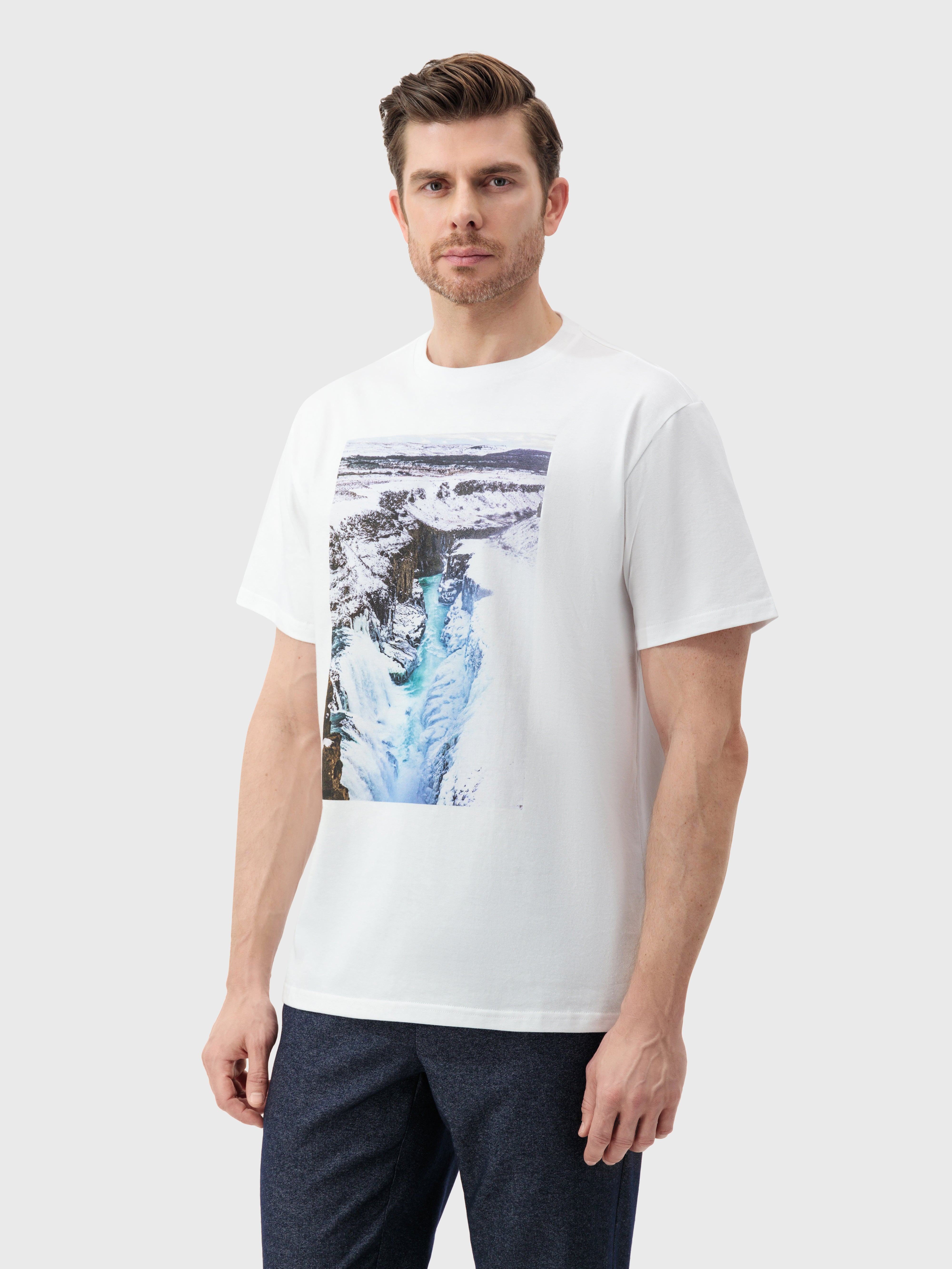 Knit T-Shirt with Waterfall Graphic White