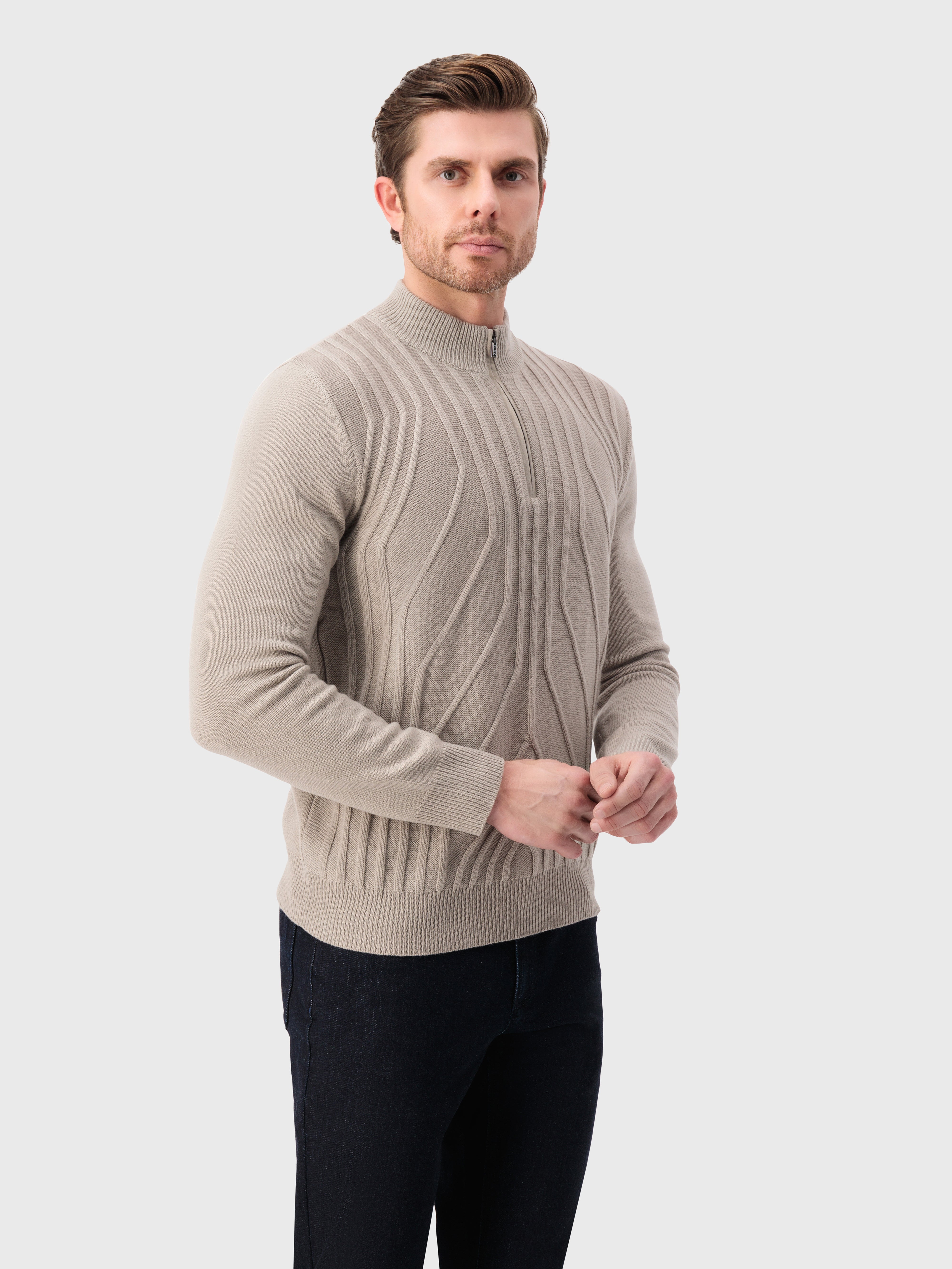 Half-Zip Mock Neck Cashmere Sweater Stone