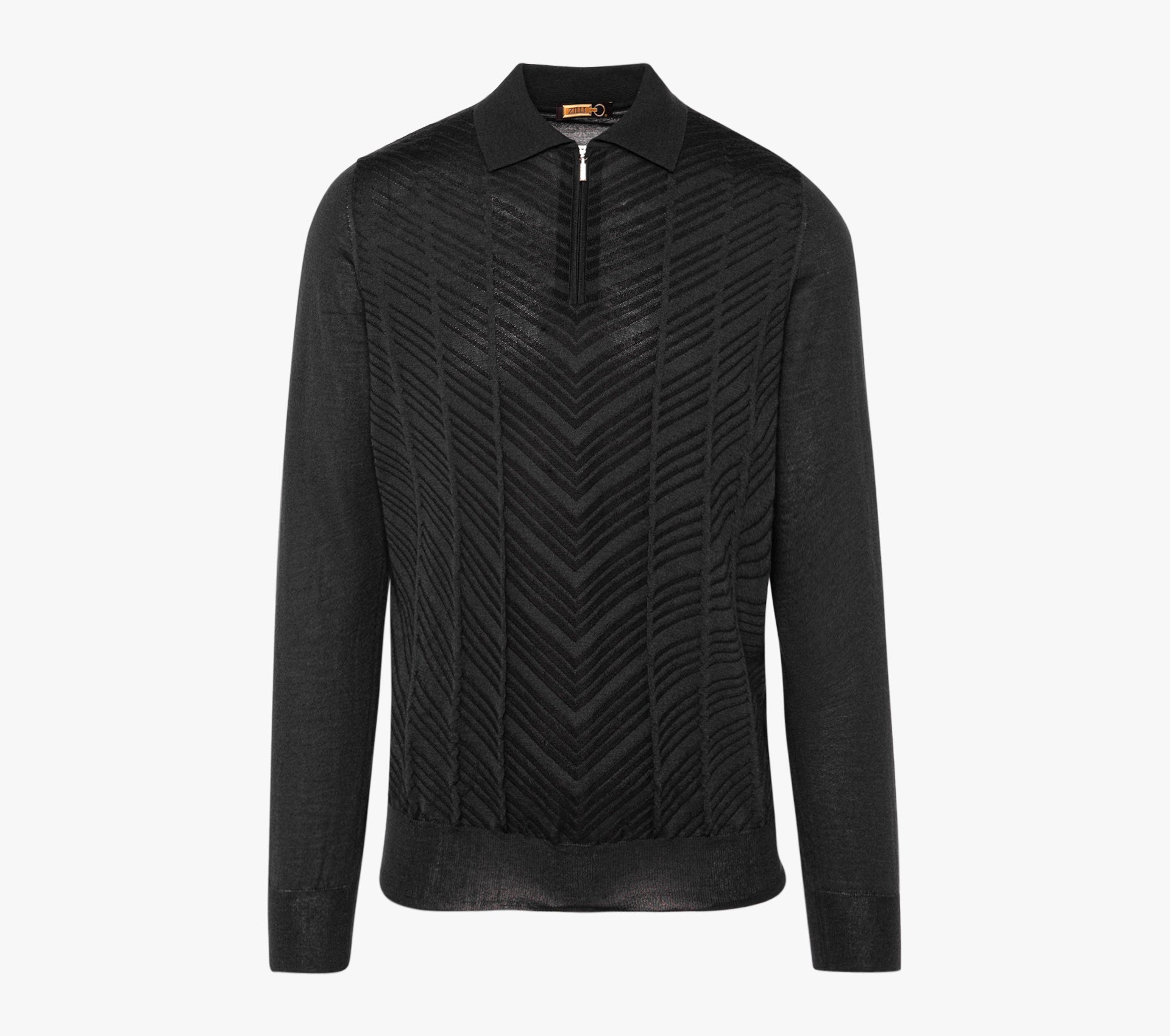 Zipped Polo with Linear Pattern