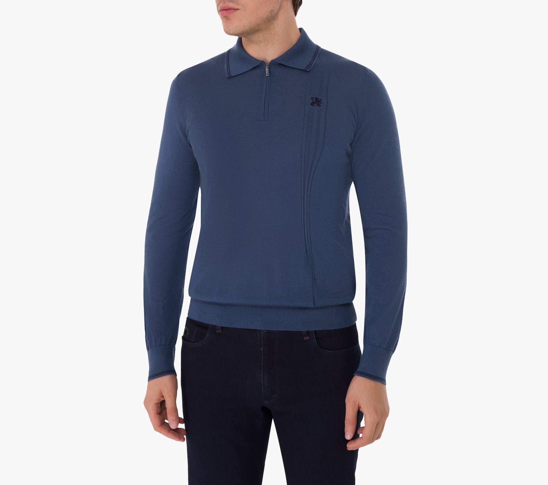 Long Sleeve Zipped Polo with Micro Griffon Embroidery