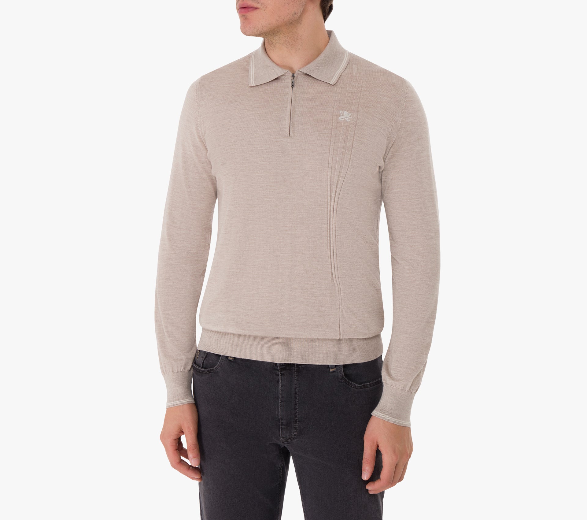 Long Sleeve Zipped Polo with Micro Griffon Embroidery