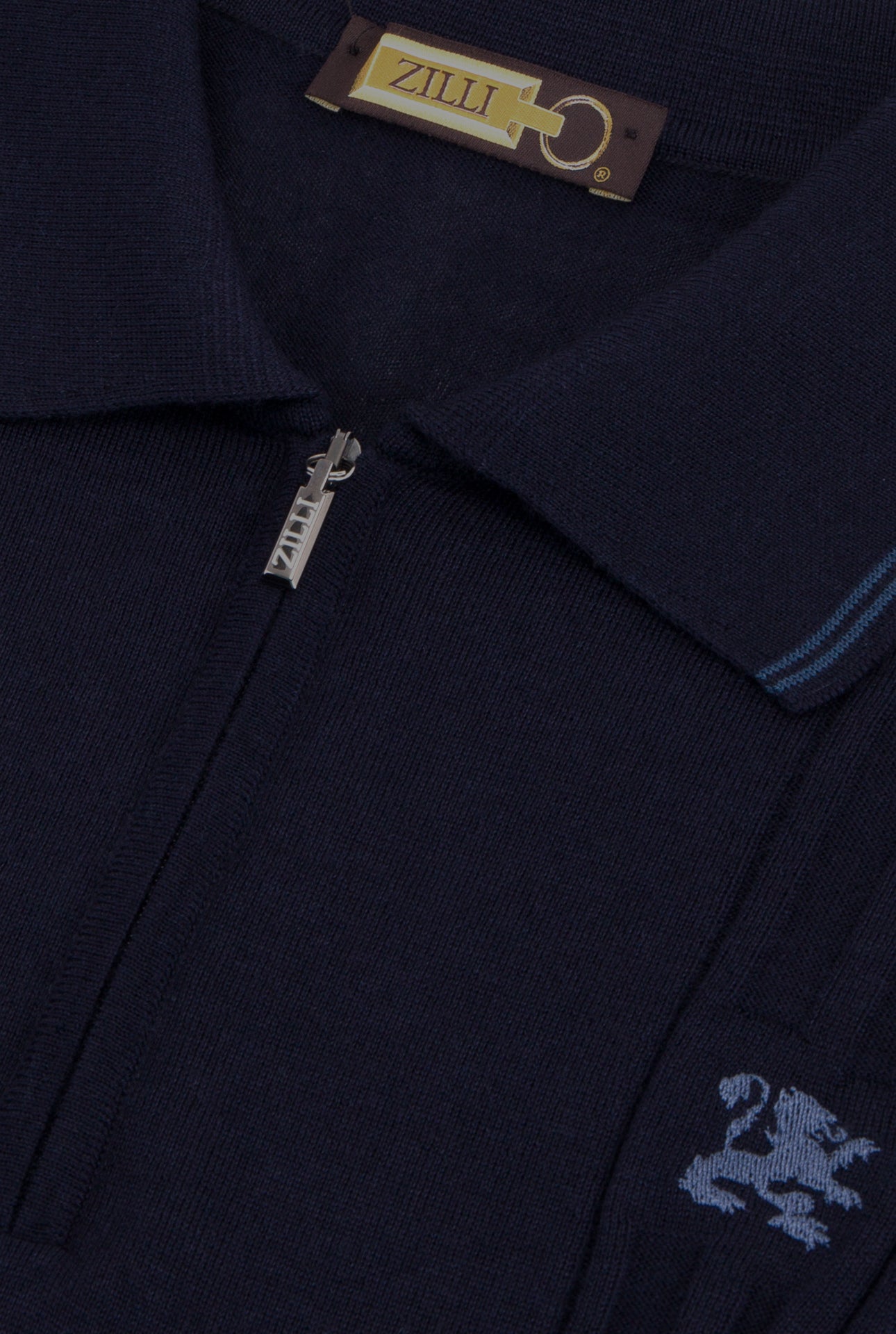 Long Sleeve Zipped Polo with Micro Griffon Embroidery