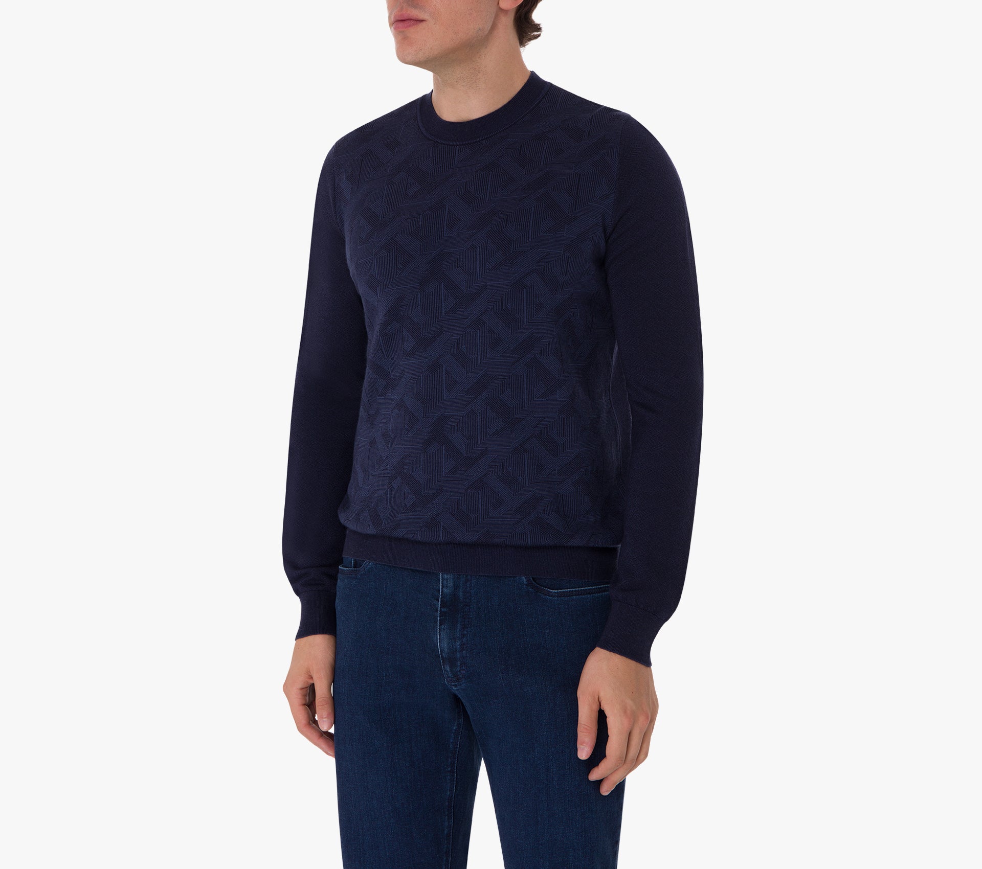 Round Neck Sweater with Jacquard Weave