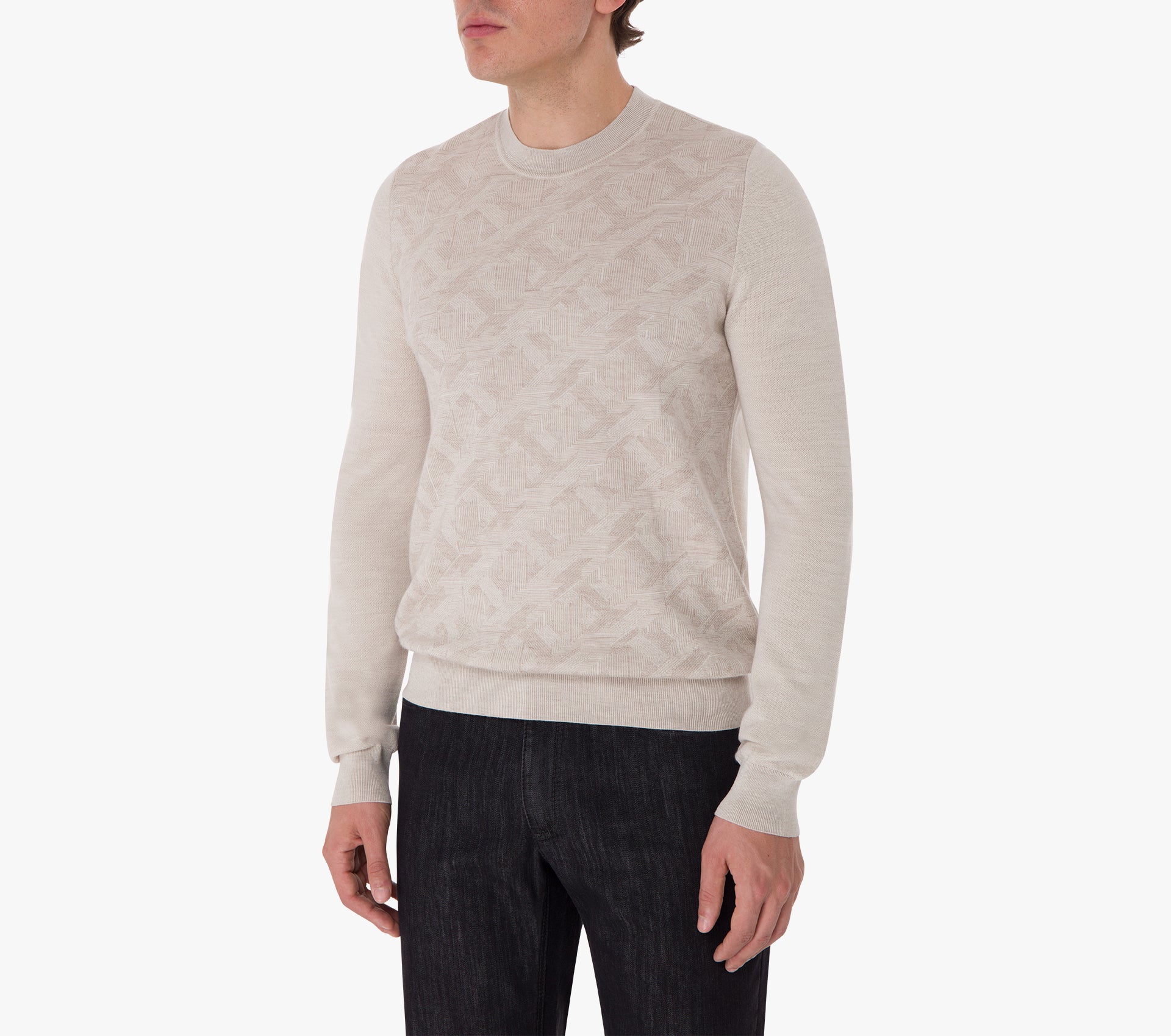 Round Neck Sweater with Jacquard Weave