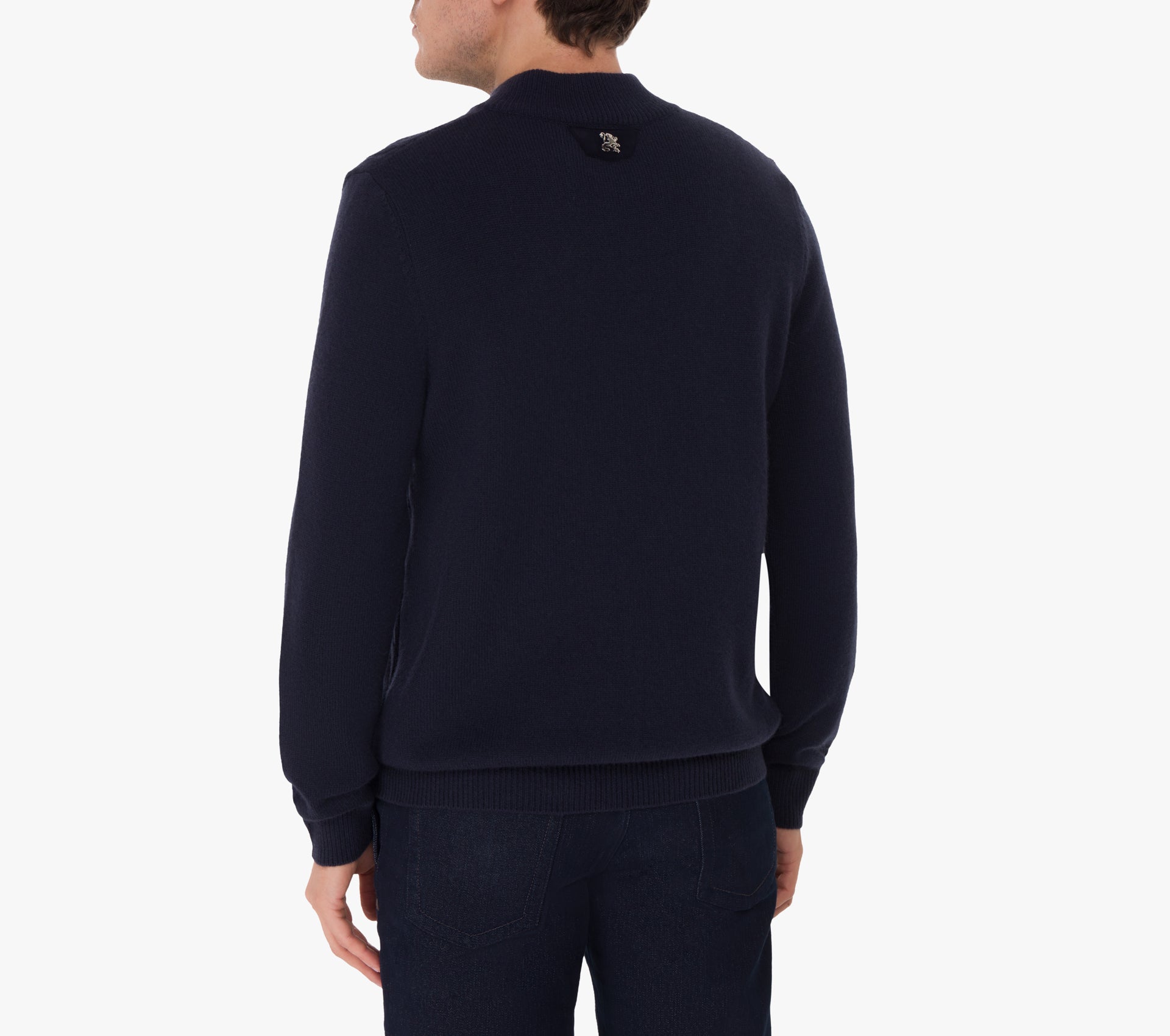 Zipped Mock Neck Sweater with Jacquard Pattern