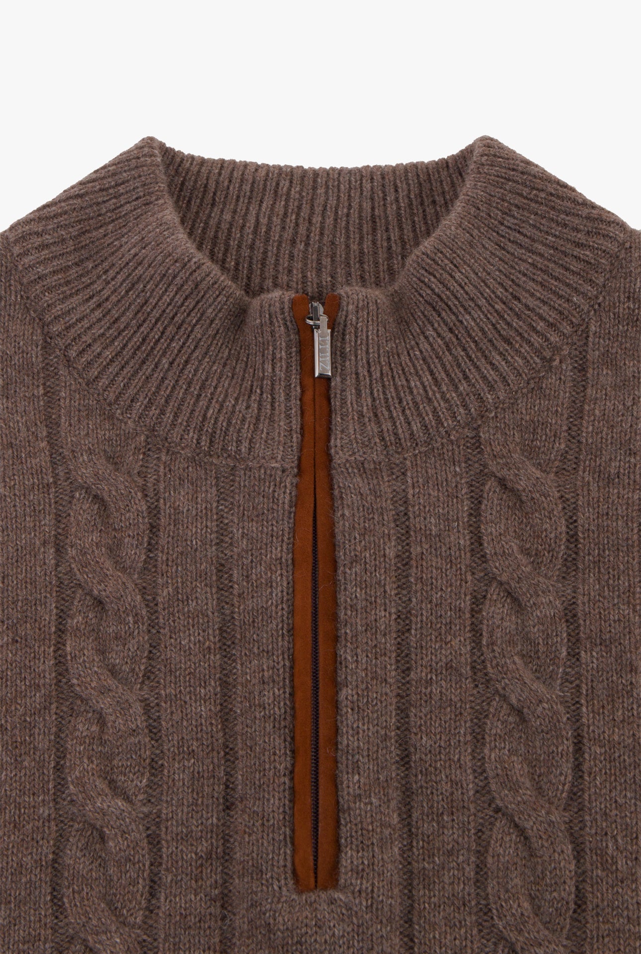 Zipped Mock Neck Sweater with Jacquard Pattern