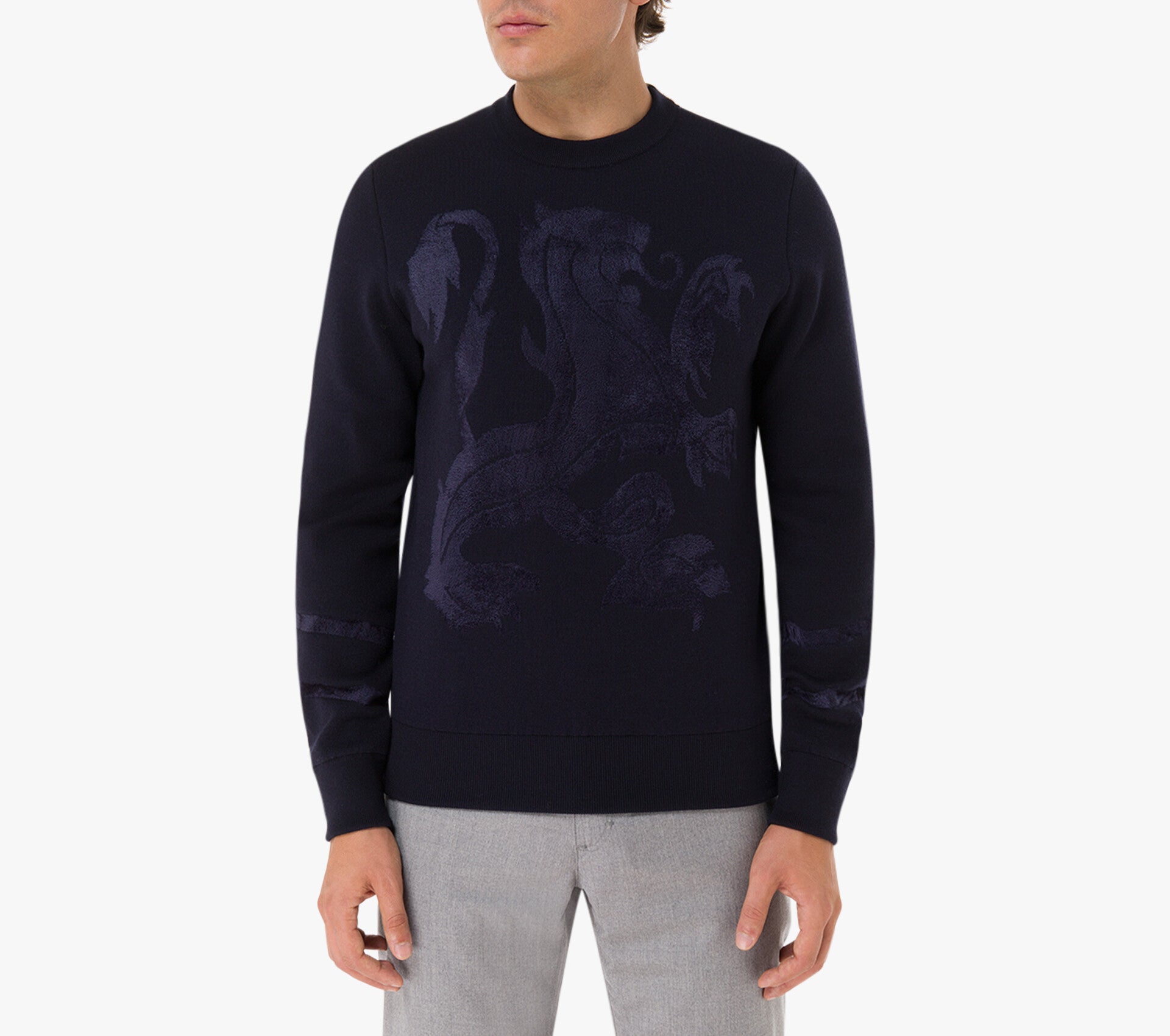 Zilli Round Neck Sweater With Velvet-Feel Griffon Pattern