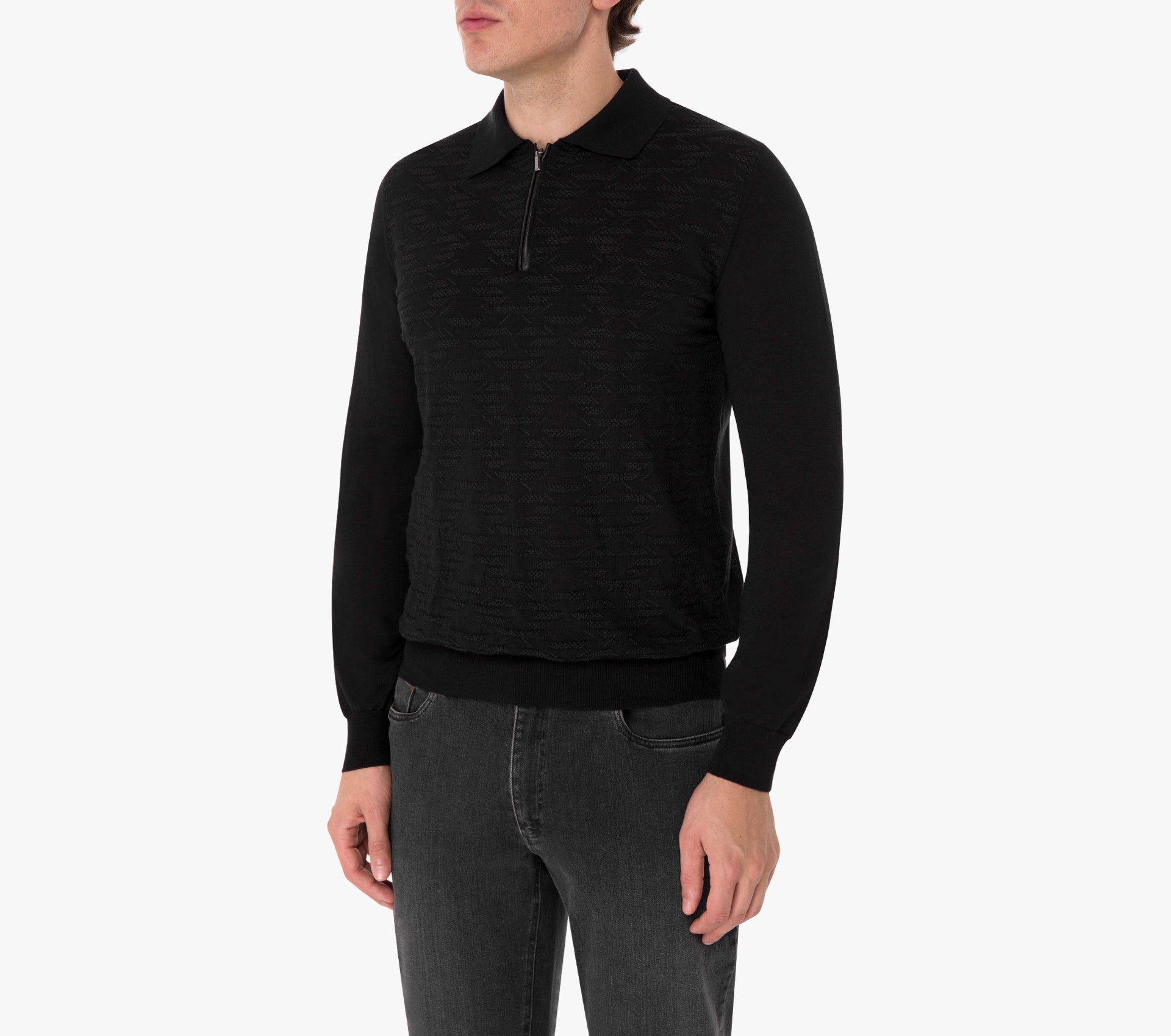 Long Sleeve Zipped Polo with "Vanisé Express" Pattern