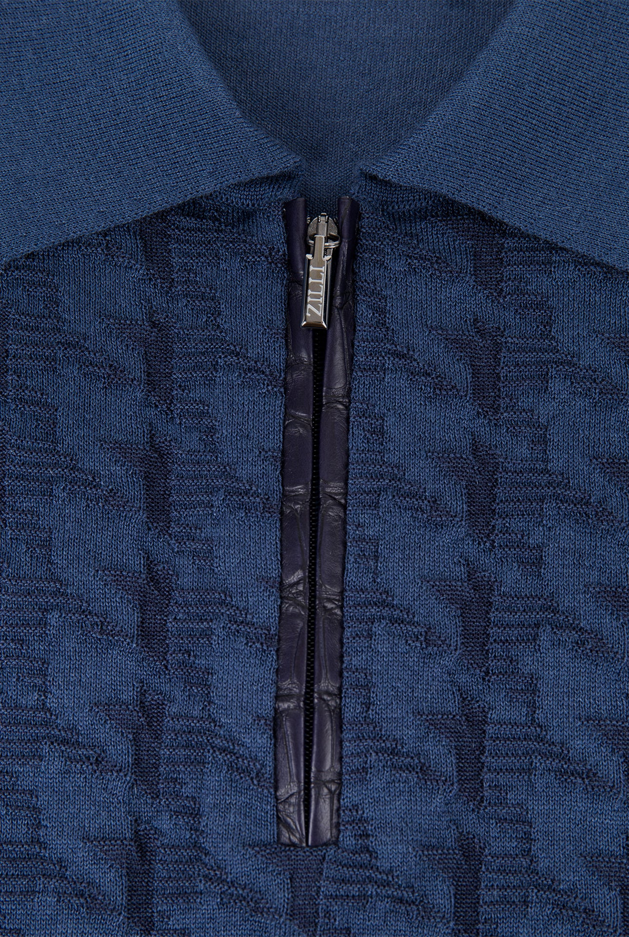 Long Sleeve Zipped Polo with Crocodile Details