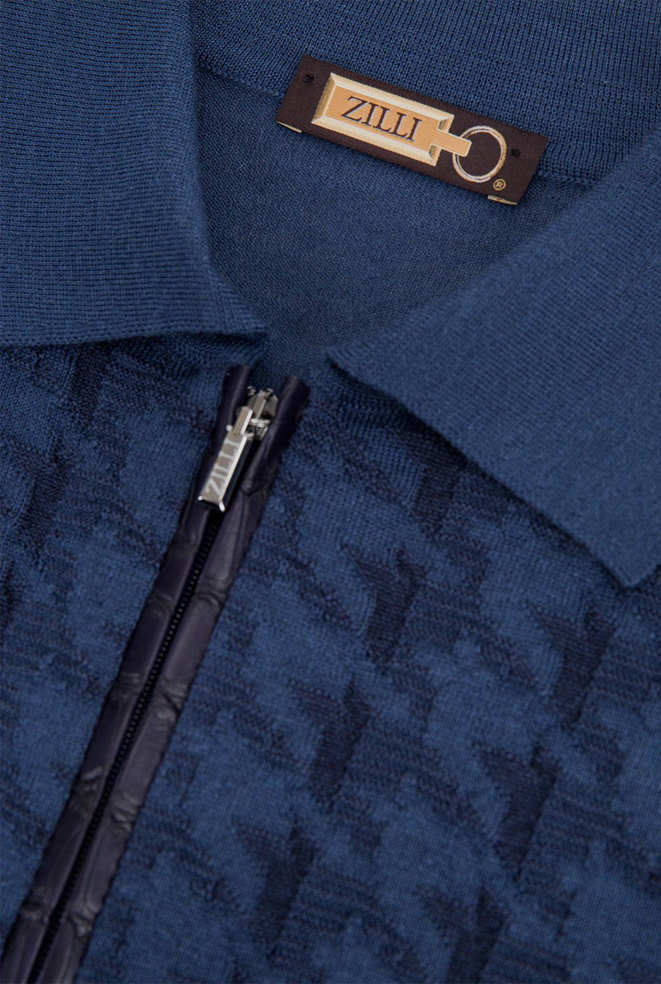 Long Sleeve Zipped Polo with Crocodile Details