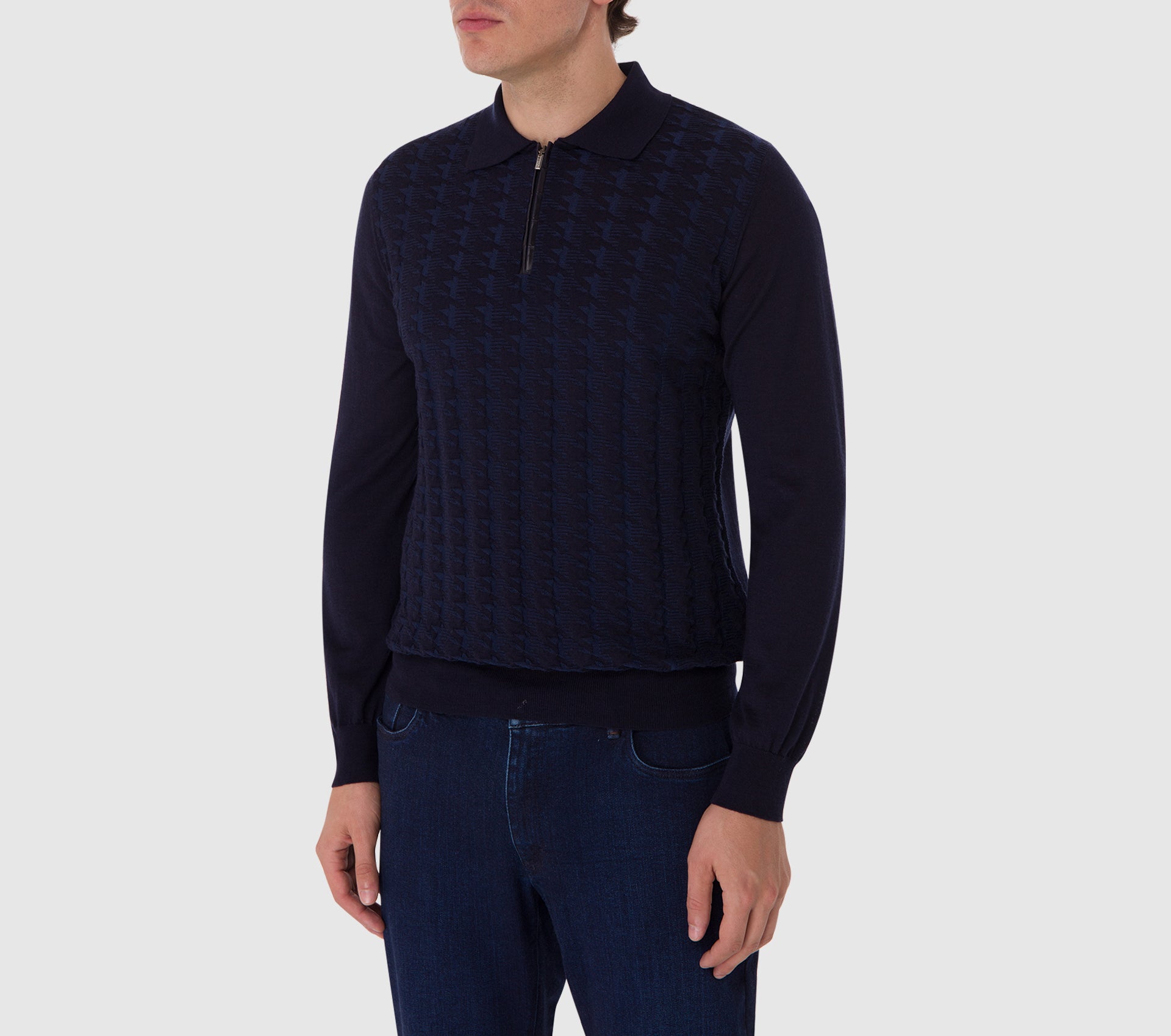 Long Sleeve Zipped Polo with Crocodile Details