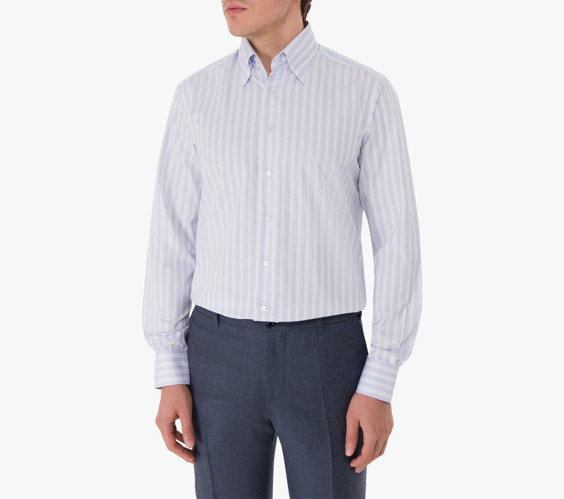 White and Sky-Blue Striped Business Shirt