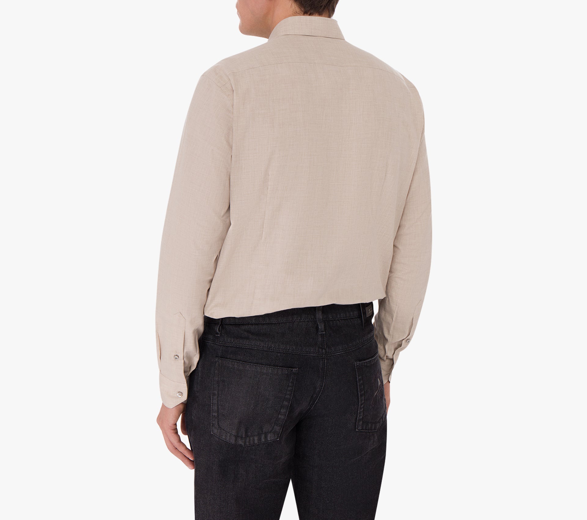 Classic Long-Sleeve Shirt in Cotton and Cashmere with Micro-Griffon Embroidery