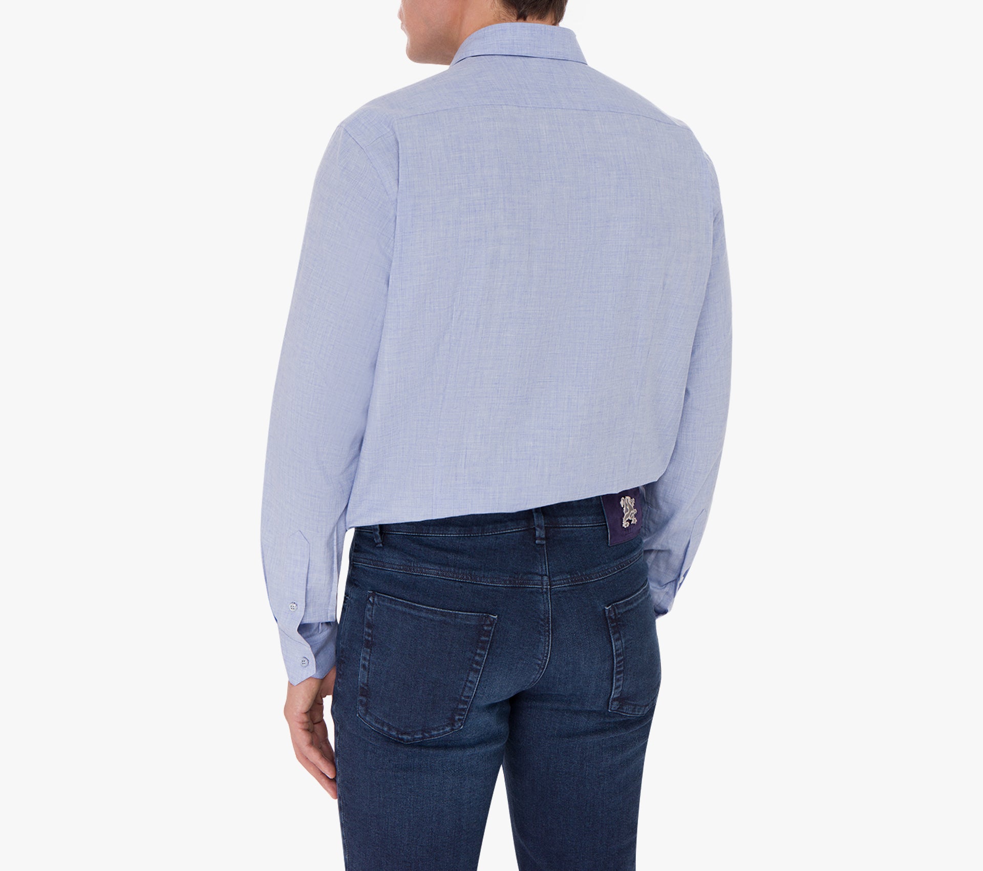 Classic Long-Sleeve Shirt in Cotton and Cashmere with Micro-Griffon Embroidery