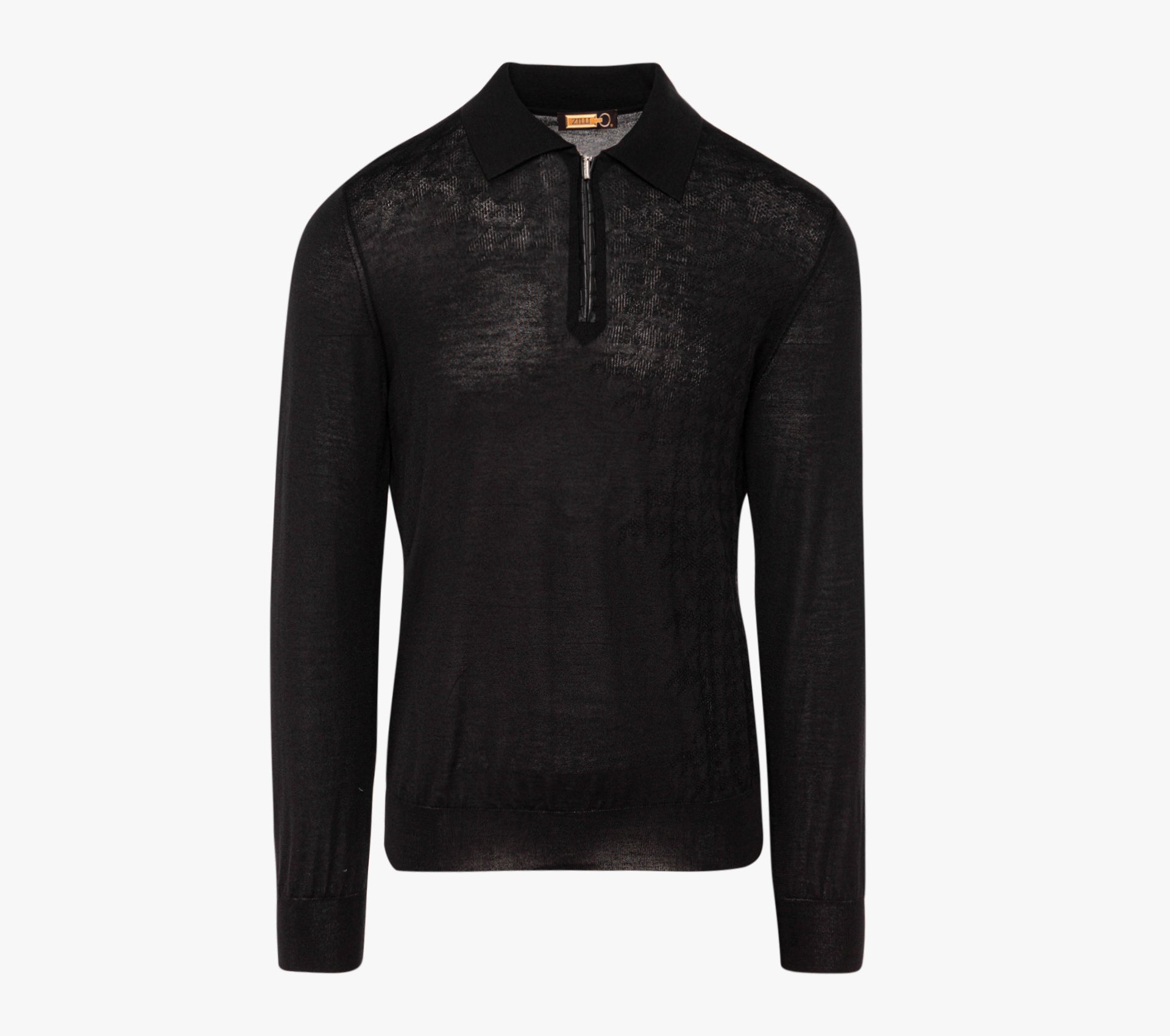 Long Sleeve Zipped Polo with Crocodile Details