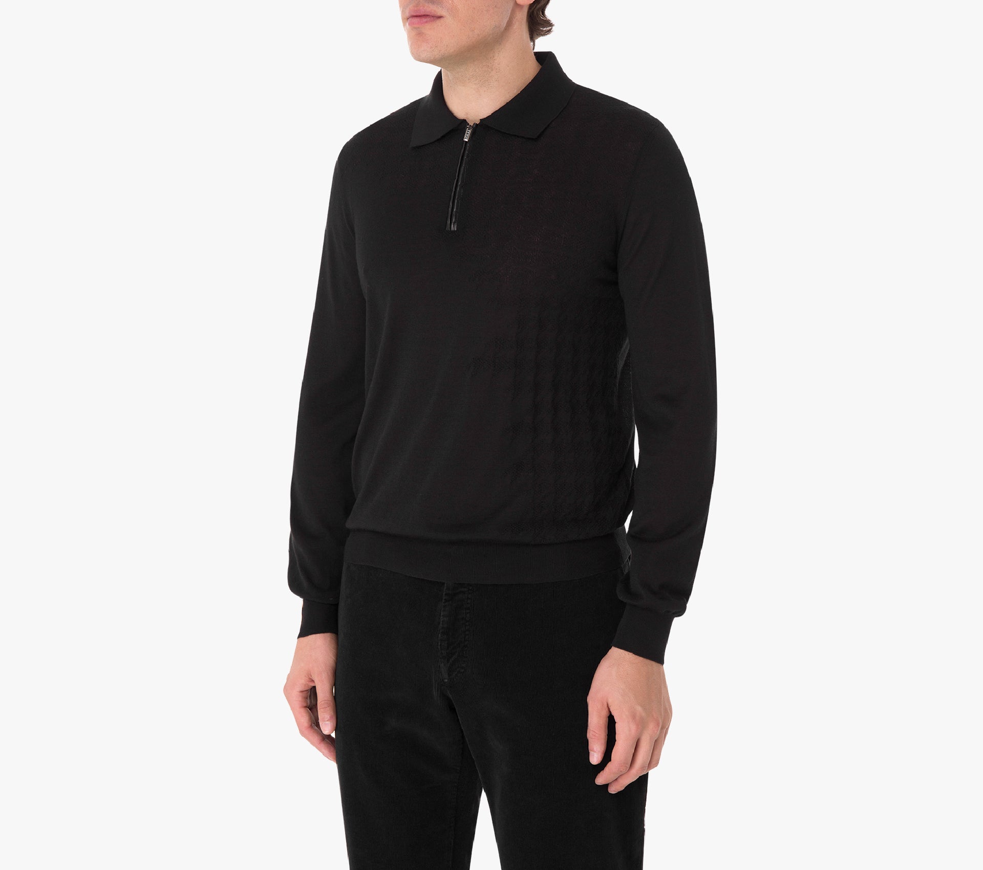 Long Sleeve Zipped Polo with Crocodile Details