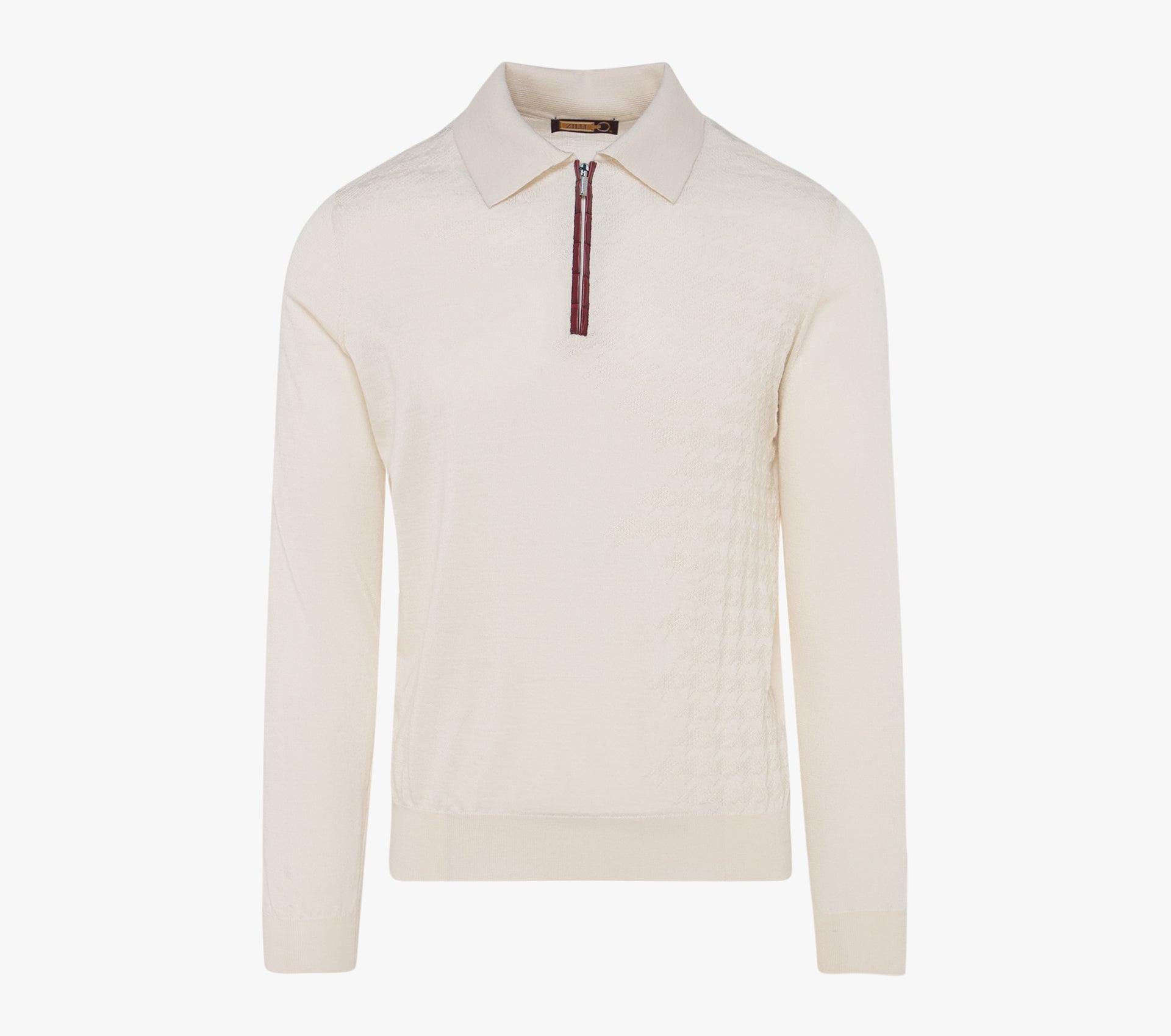 Long Sleeve Zipped Polo with Crocodile Details