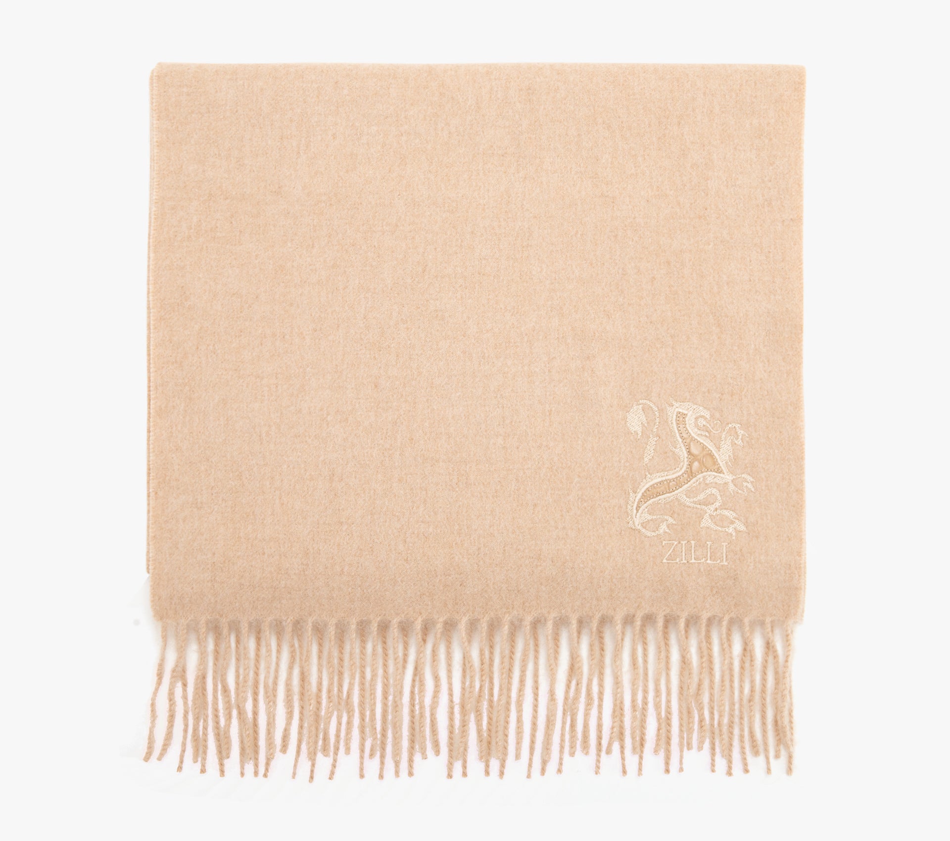 Fringed Scarf with Lion Embroidery