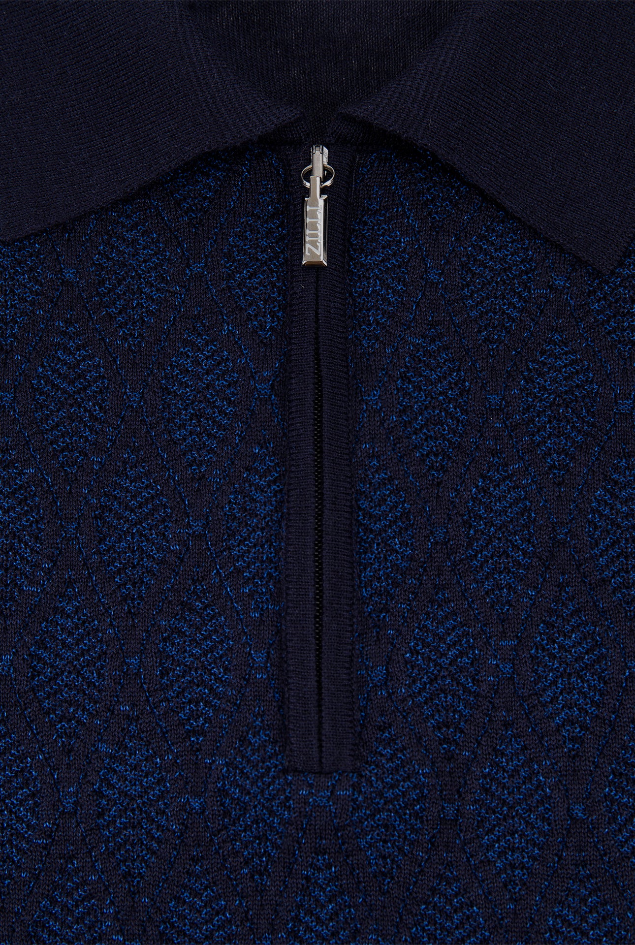Zipped Polo with Micro Lozenges Pattern