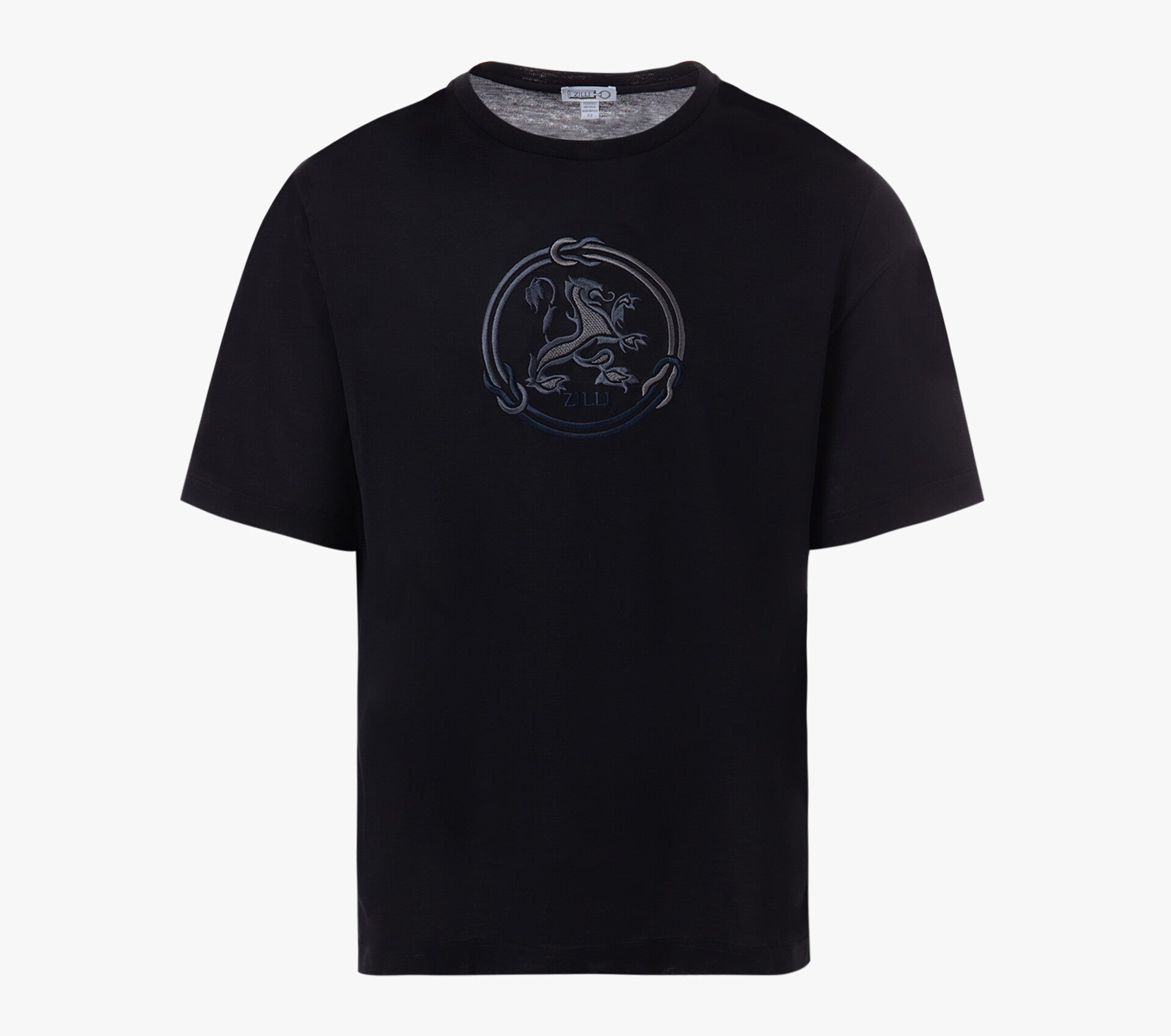 Zilli Black T-shirt with Lion Circle Embroidery