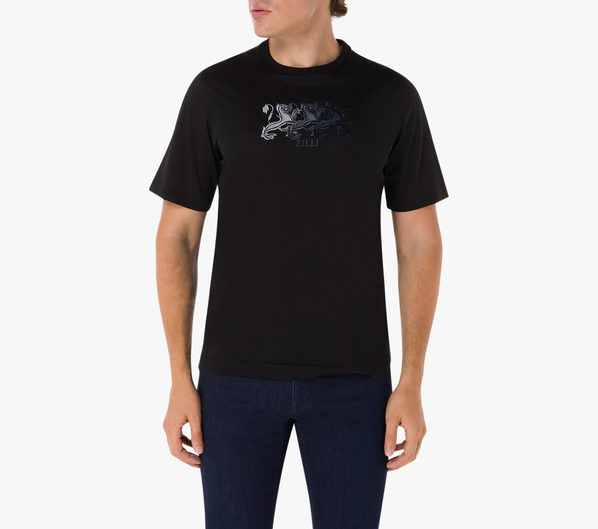 Zilli Black T-shirt with Triple Griffon Embroidery