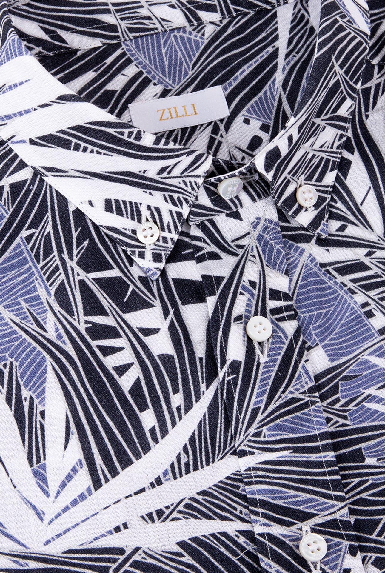 Short Sleeve Shirt with Tropical Leaves Printed Pattern