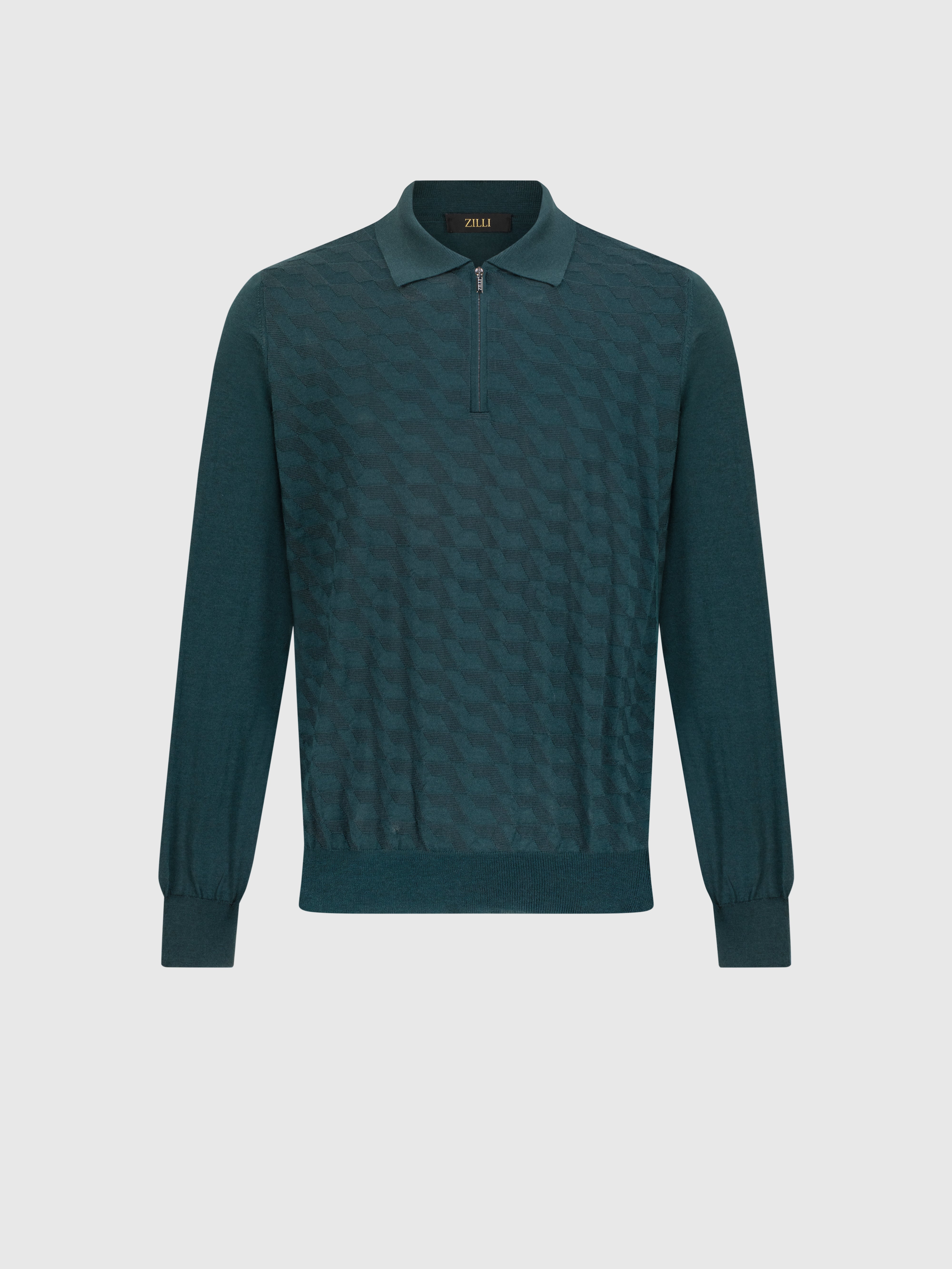 Cashmere and Silk Zipped Polo Dark Green