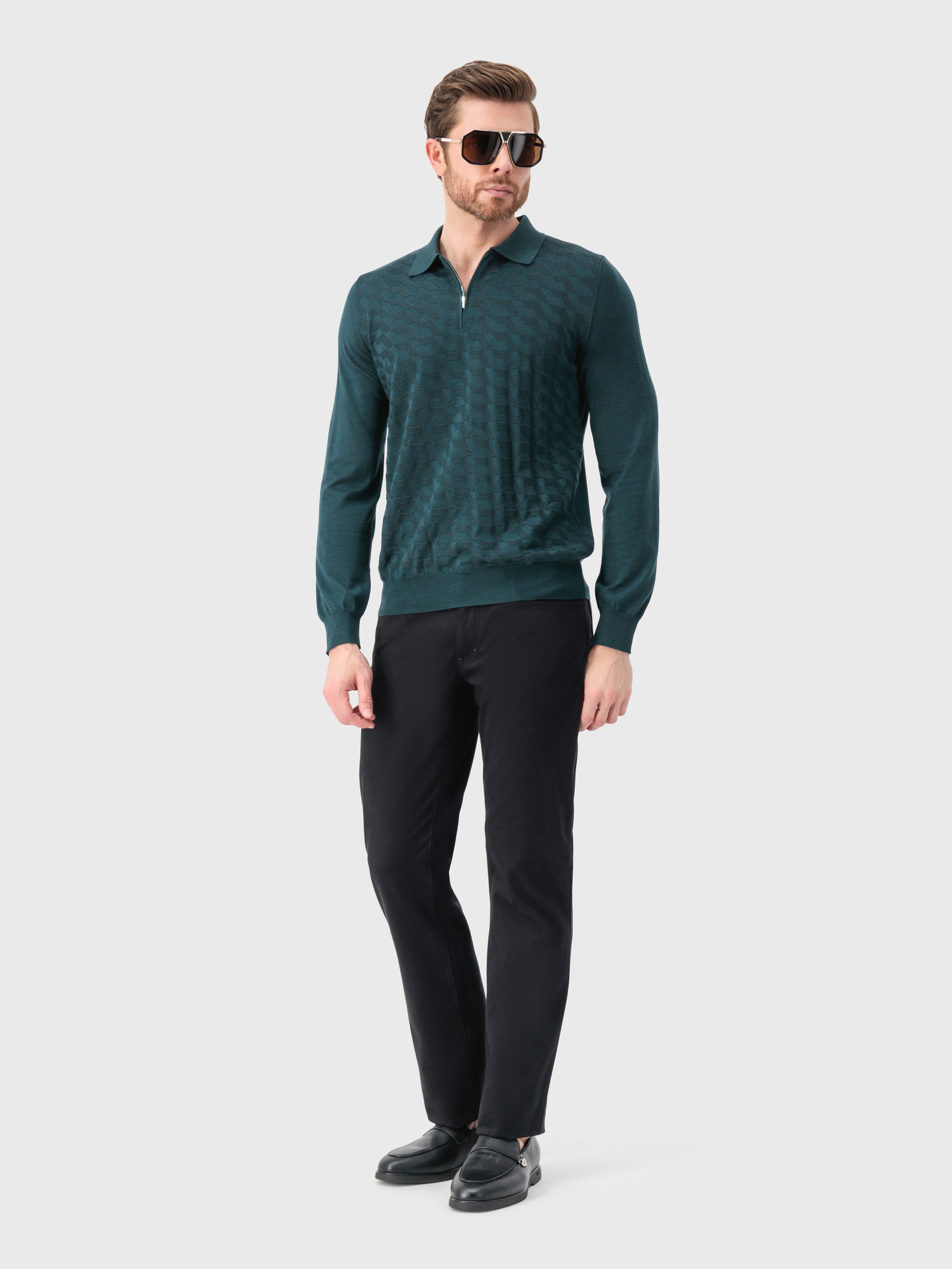 Cashmere and Silk Zipped Polo Dark Green