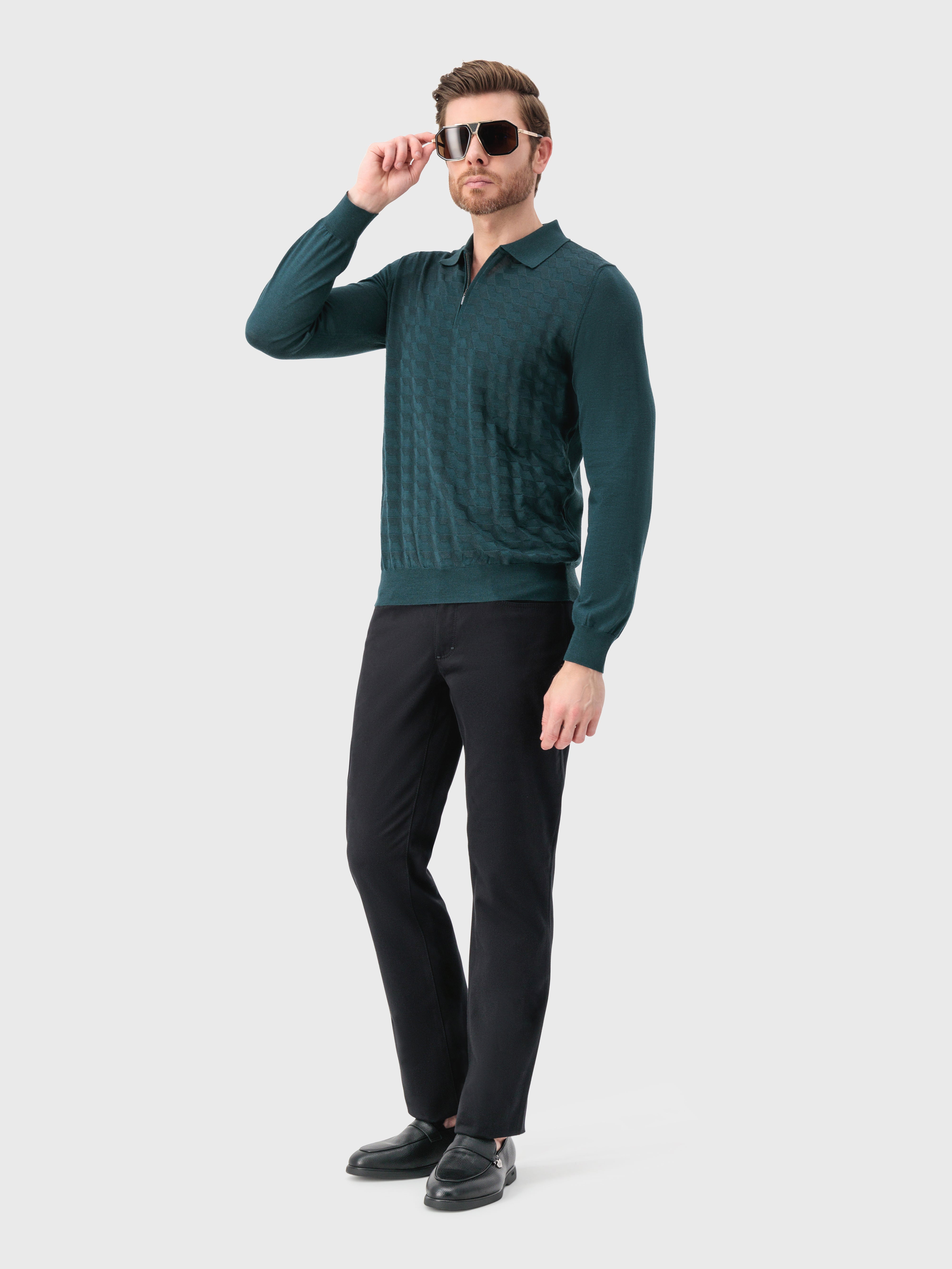 Cashmere and Silk Zipped Polo Dark Green