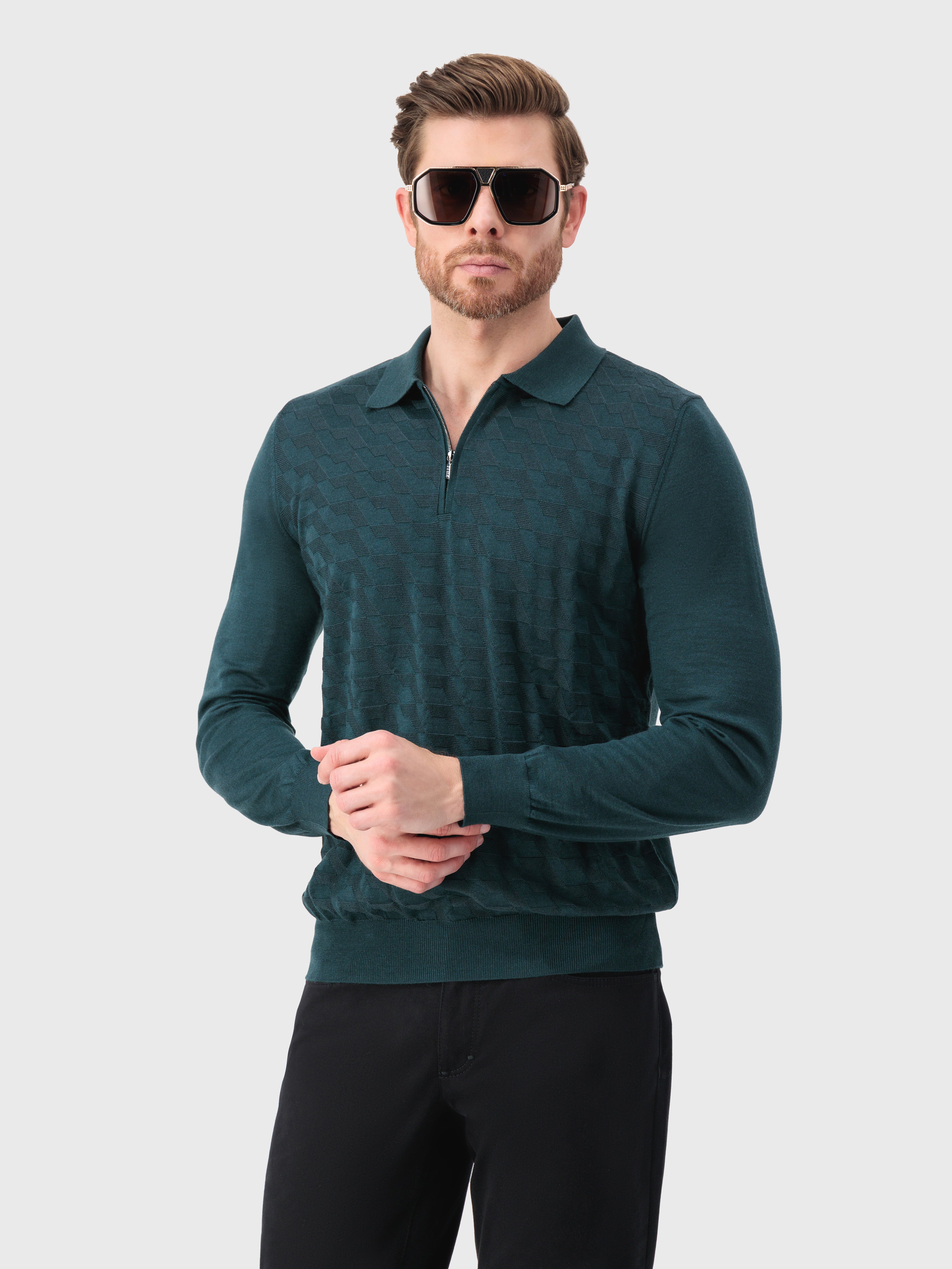 Cashmere and Silk Zipped Polo Dark Green