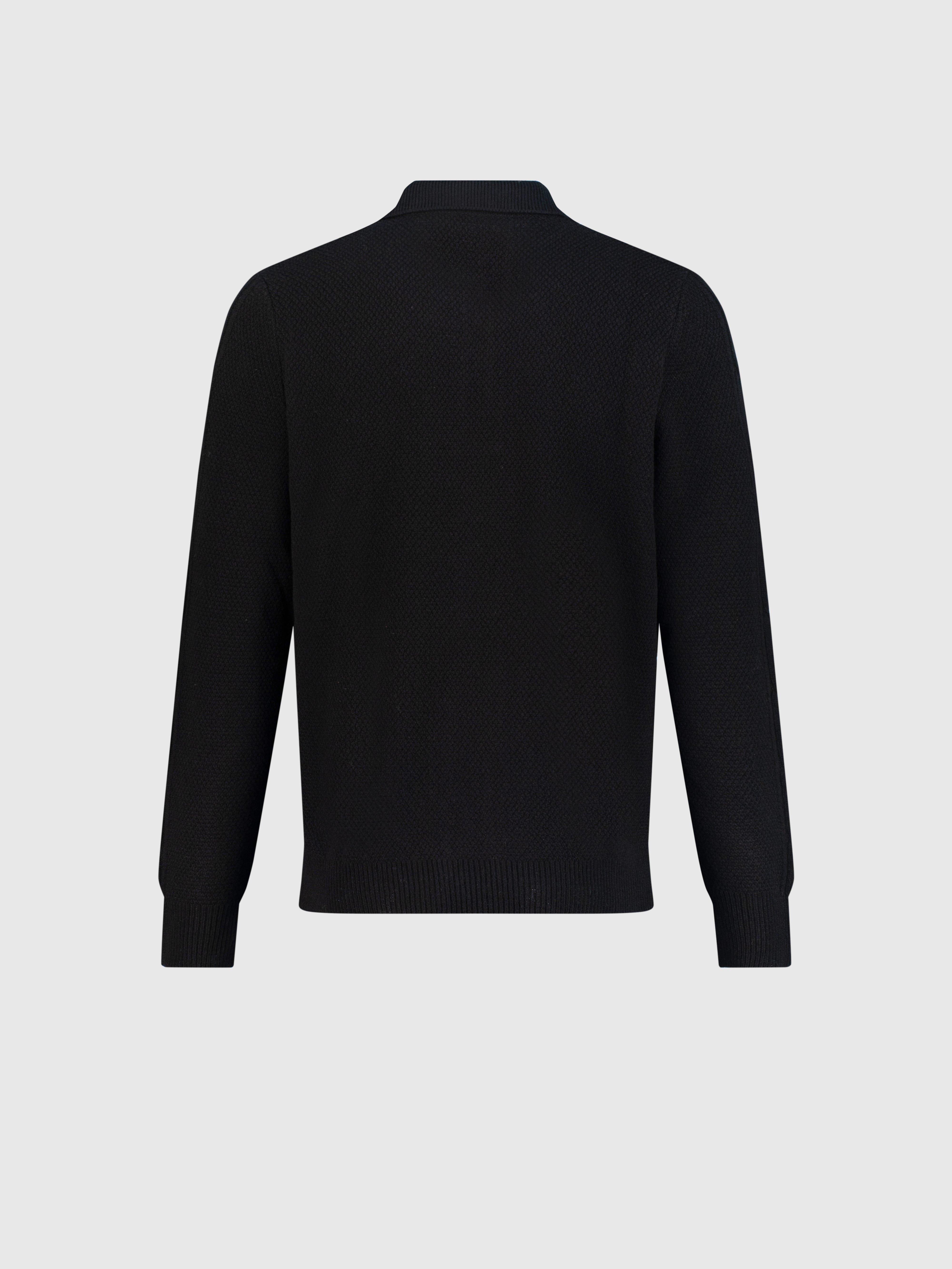 Polo with Cable Knit Pattern Black