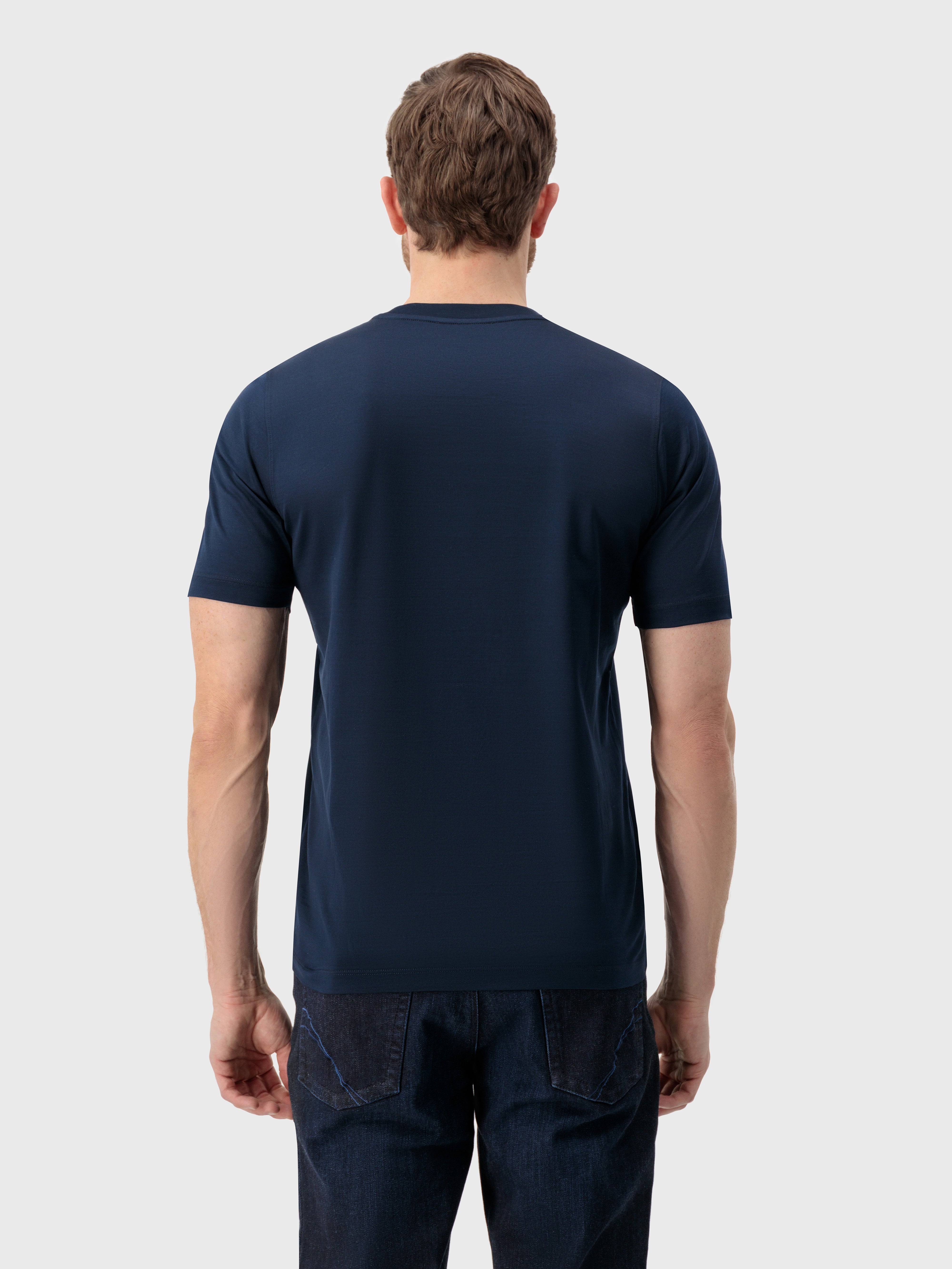 T-Shirt with Four Stripes Embroidery Dark Navy