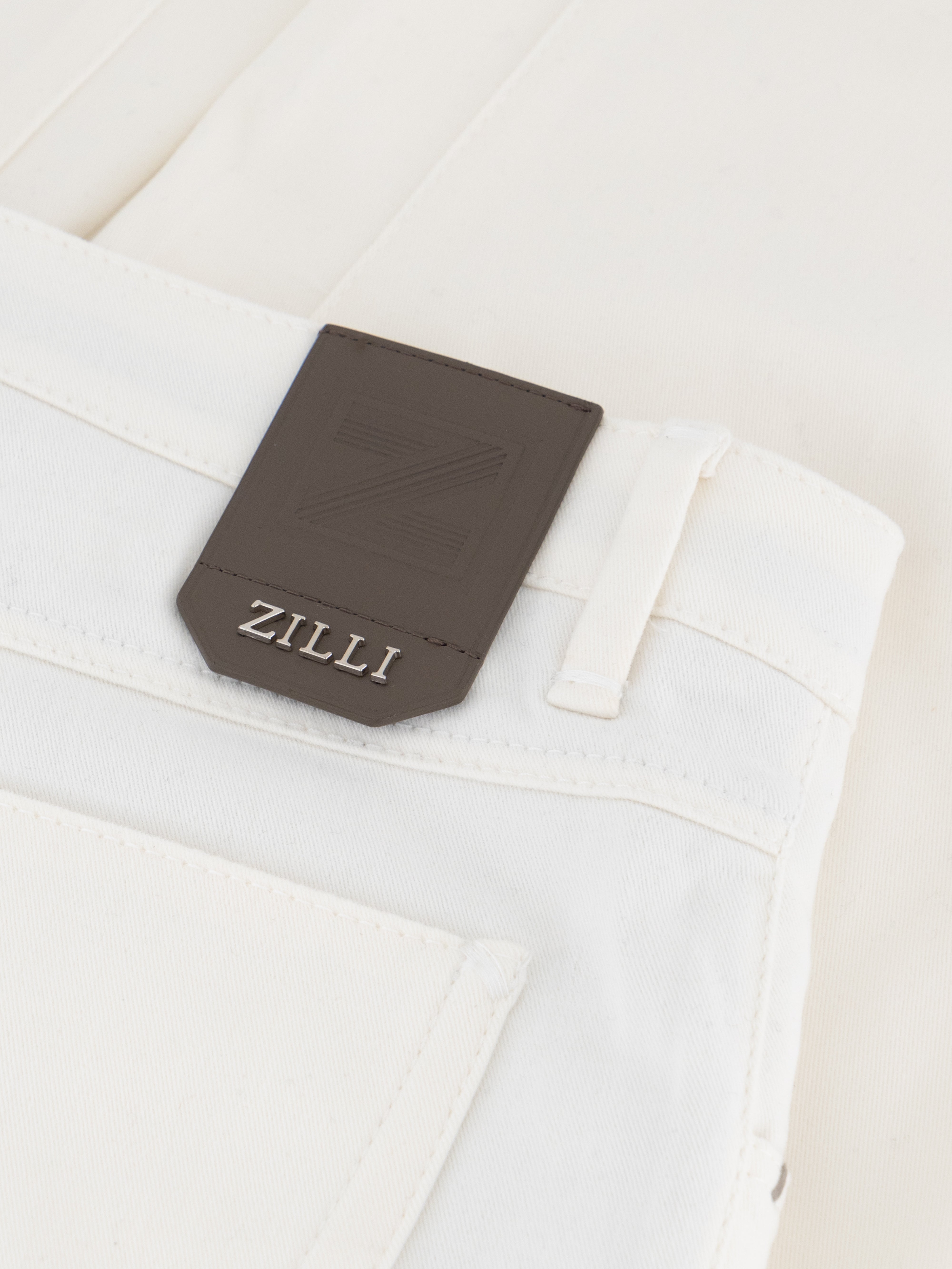 Jeans with Calf Suede "Z" Patch White