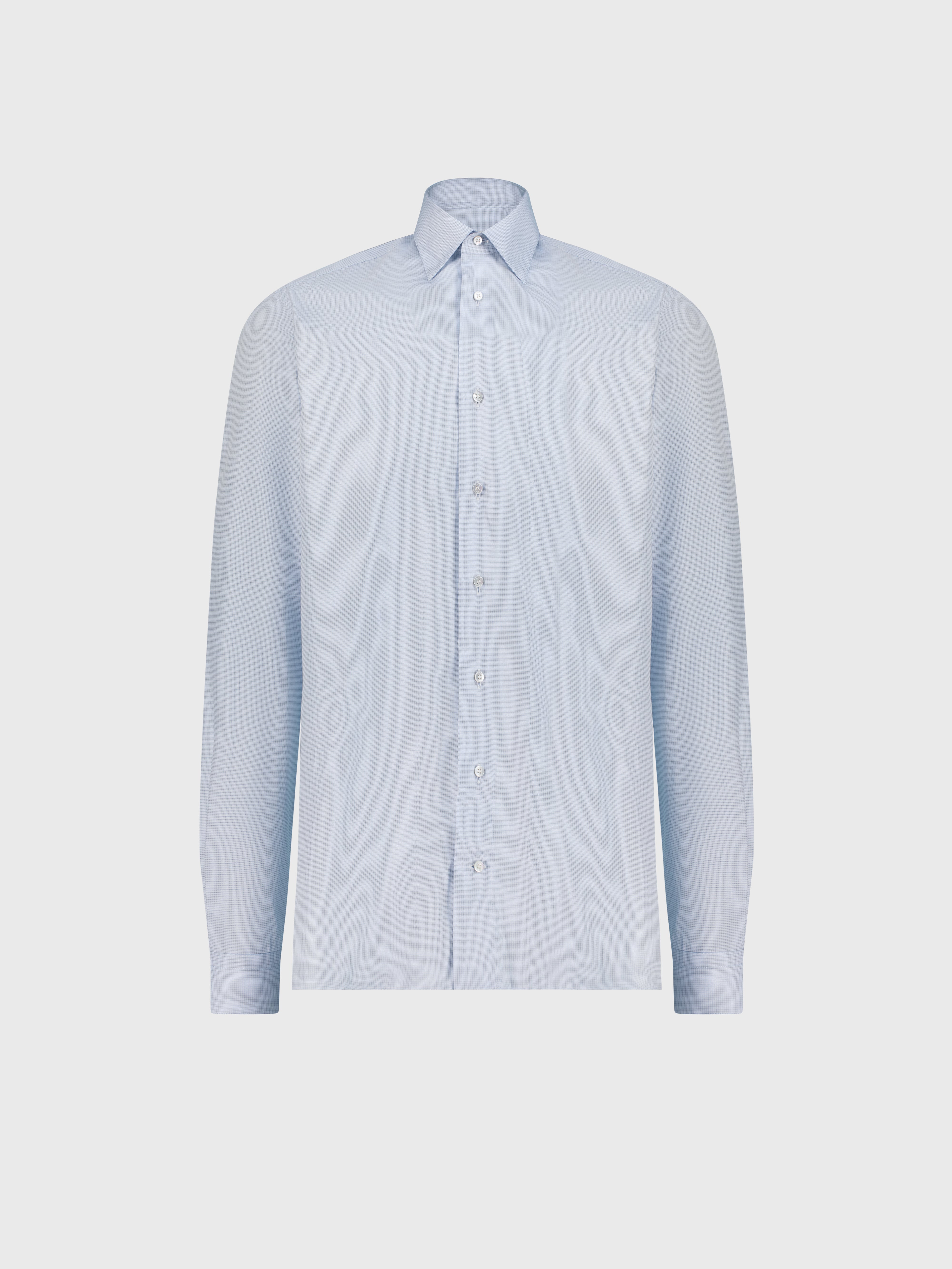 Cotton Shirt with Gingham Pattern Light Blue