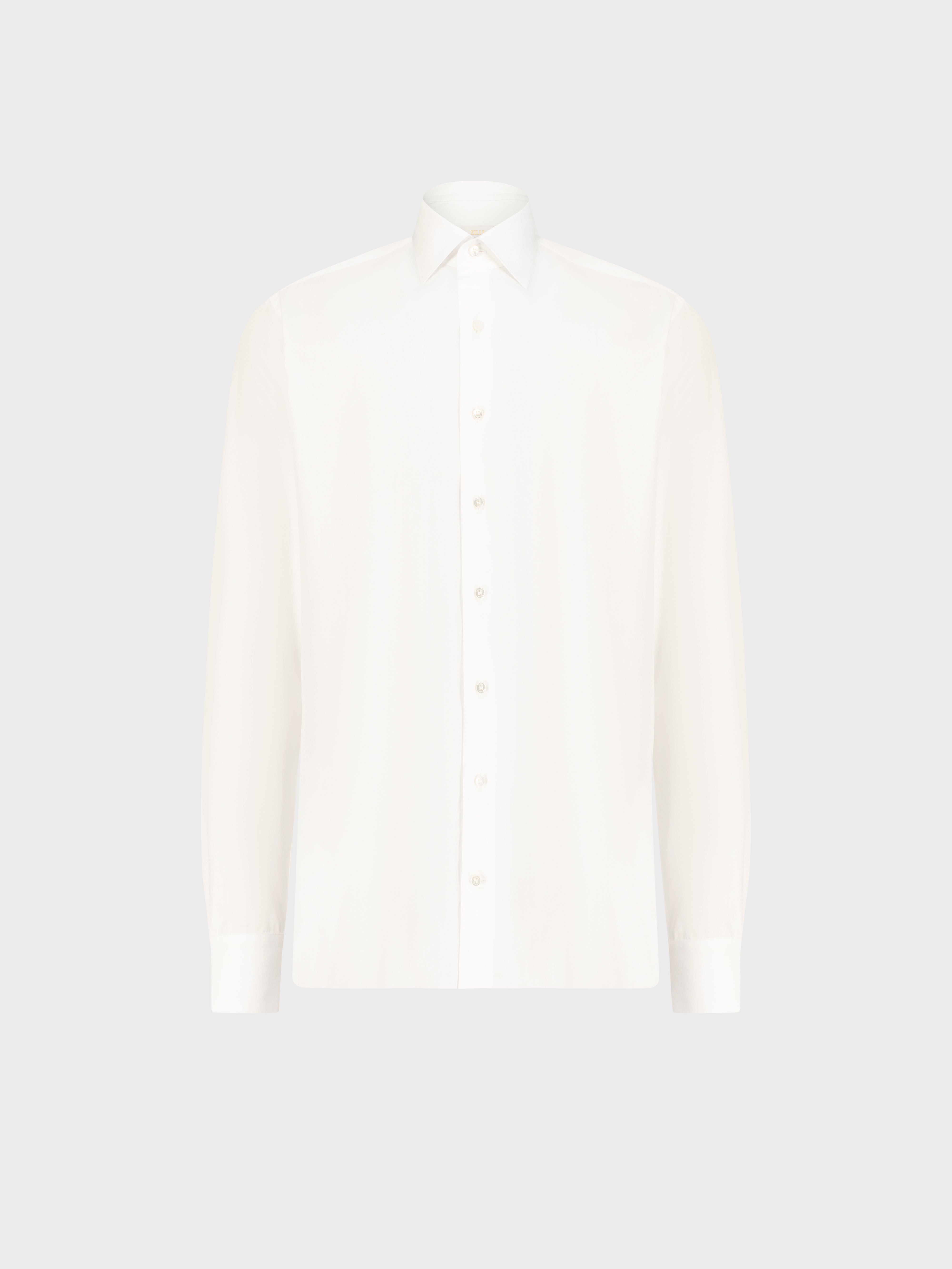 Single-Stitched Sharp Collar Cotton Shirt - White