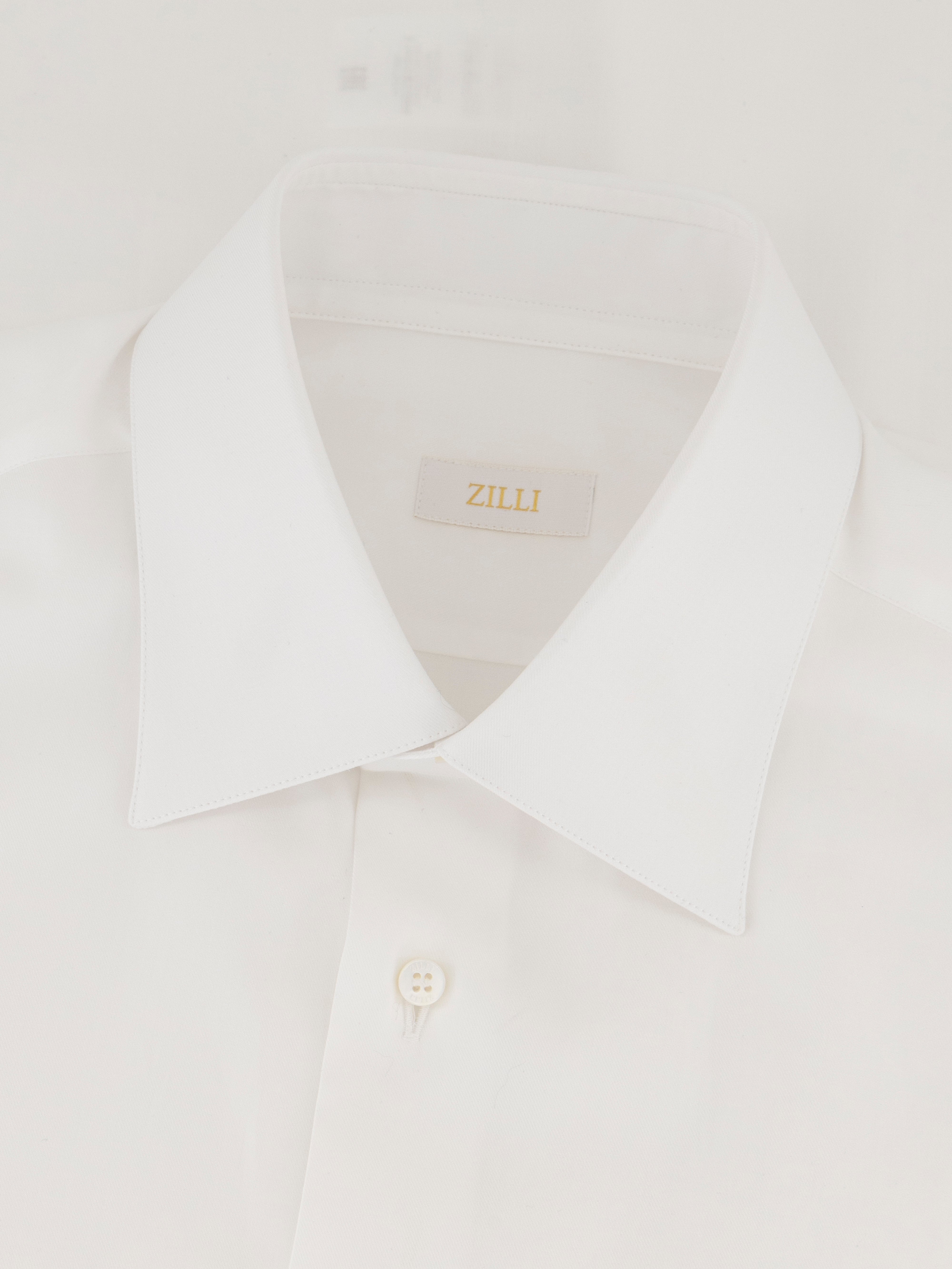 Single-Stitched Sharp Collar Cotton Shirt - White