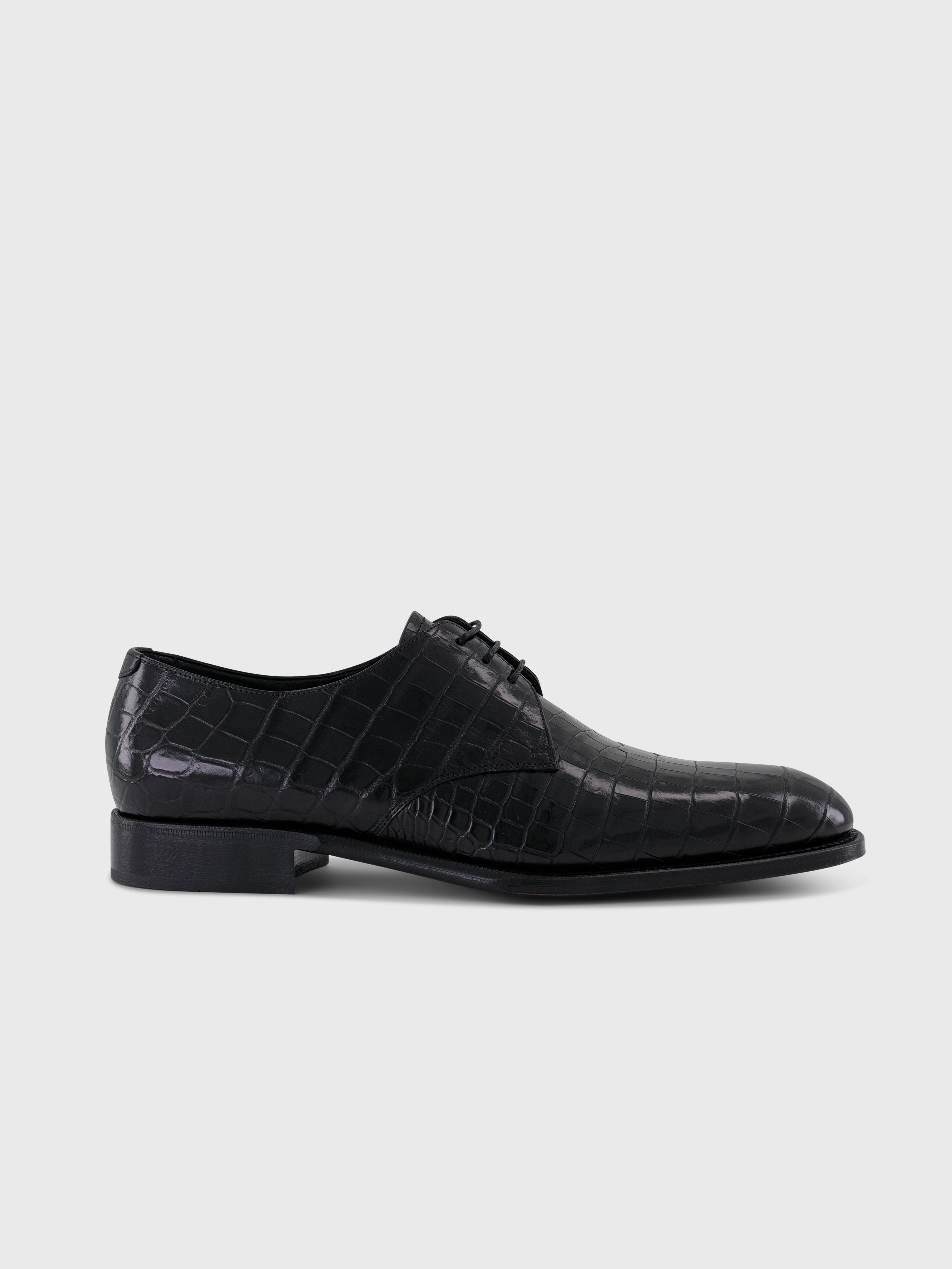 Crocodile Lace-Up Shoes - Black